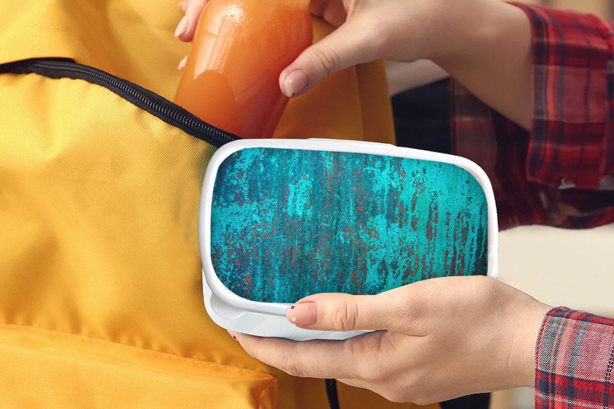 Kunststoff, Kupferfarbener Oxidationsschicht, Hintergrund blauen Jungs Brotdose, einer Erwachsene, Lunchbox für weiß Brotbox mit (2-tlg), Kinder für und und MuchoWow Mädchen