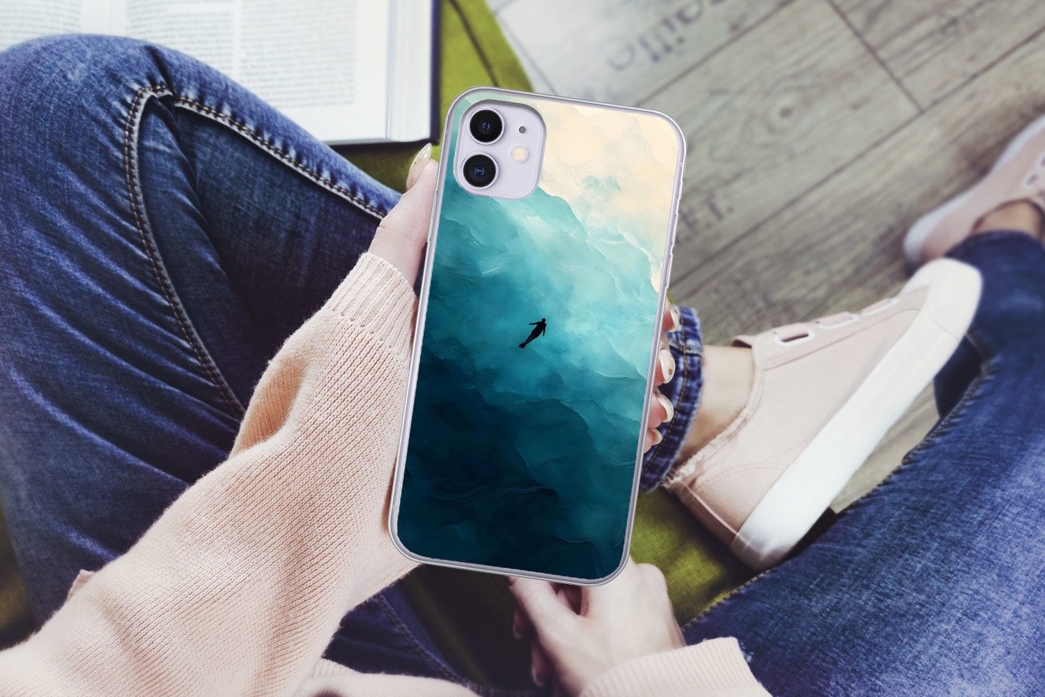 MuchoWow Handyhülle für Apple iPhone 11 Meer - Silhouette - Abstrakt - Blau, Smartphone-Bumper, Print, Handy Schutzhülle Dünn