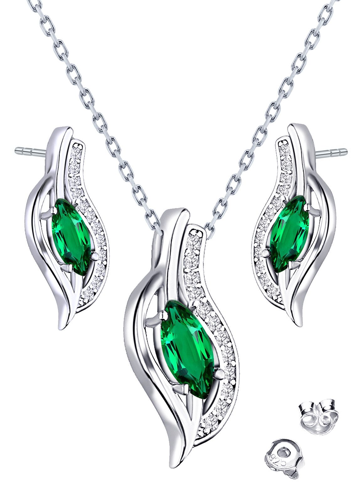 Limana Schmuckset 925 Silber Kette mit Ohrringe Ohrstecker Halskette Anhänger Set (Silberschmuck Echtschmuck inkl. Dose), Geschenk Schmuck für Sie Frauen Damen Freundin Mutter Ehefrau