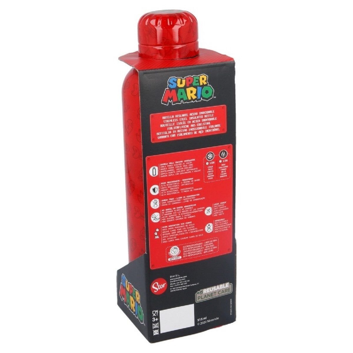 Super Mario Trinkflasche Isolierte Edelstahl Thermotrinkflasche 515 ml, Edelstahl