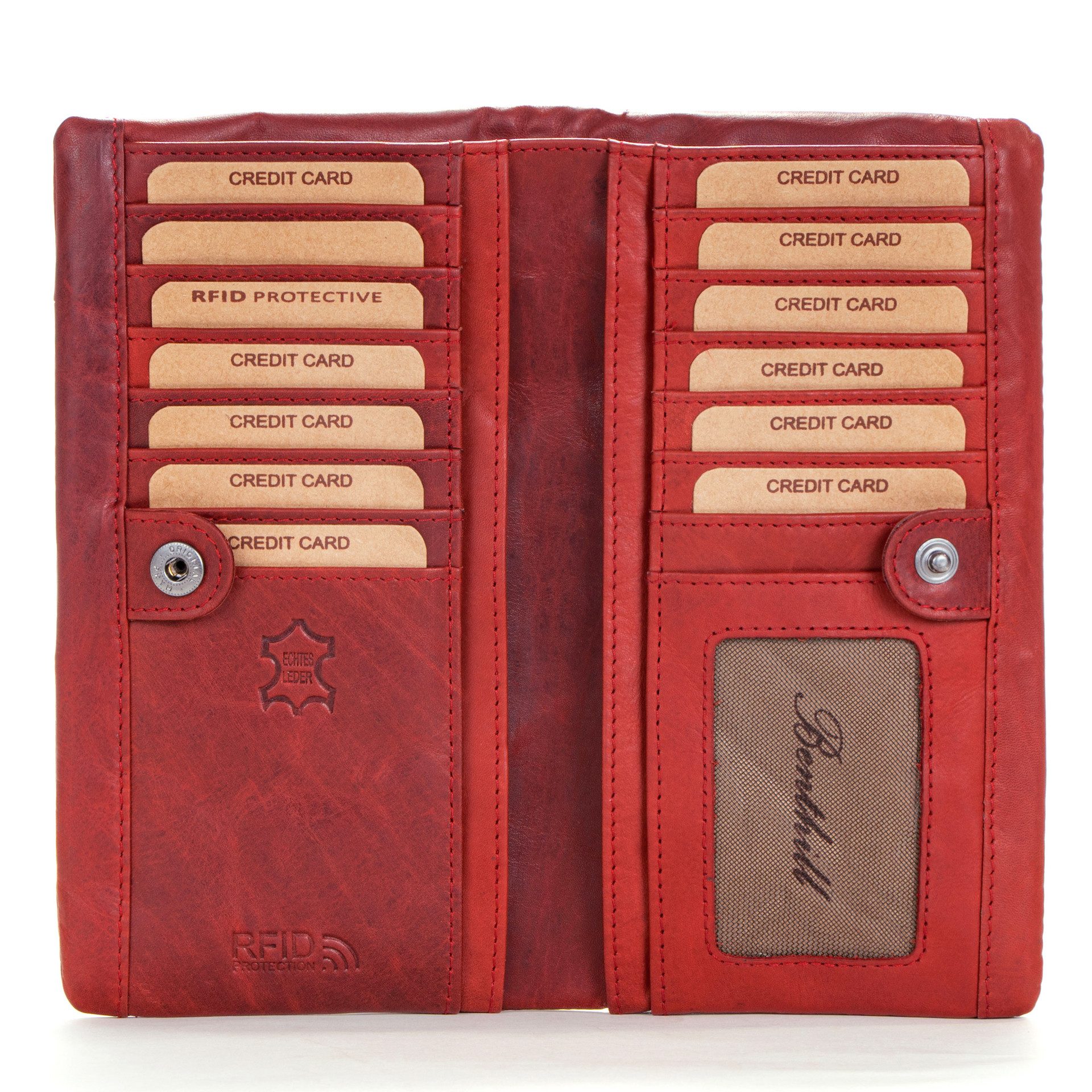 Benthill Geldbörse Damen Echt Leder Portemonnaie Groß RFID Vintage Geldbeutel Clutch, RFID-Schutz Kartenfächer Münzfach Reißverschlussfach – Bild 3 von 5