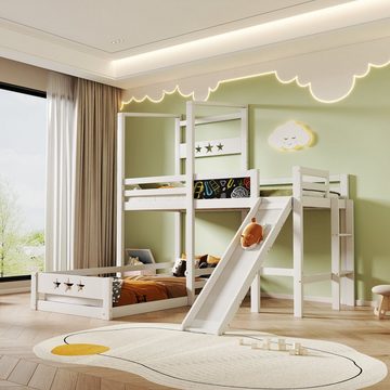 REDOM Kinderbett Etagenbett mit Tafel und Rutsche (Hochbett mit Leiter 90x200 cm, Hausbett), Massivholz