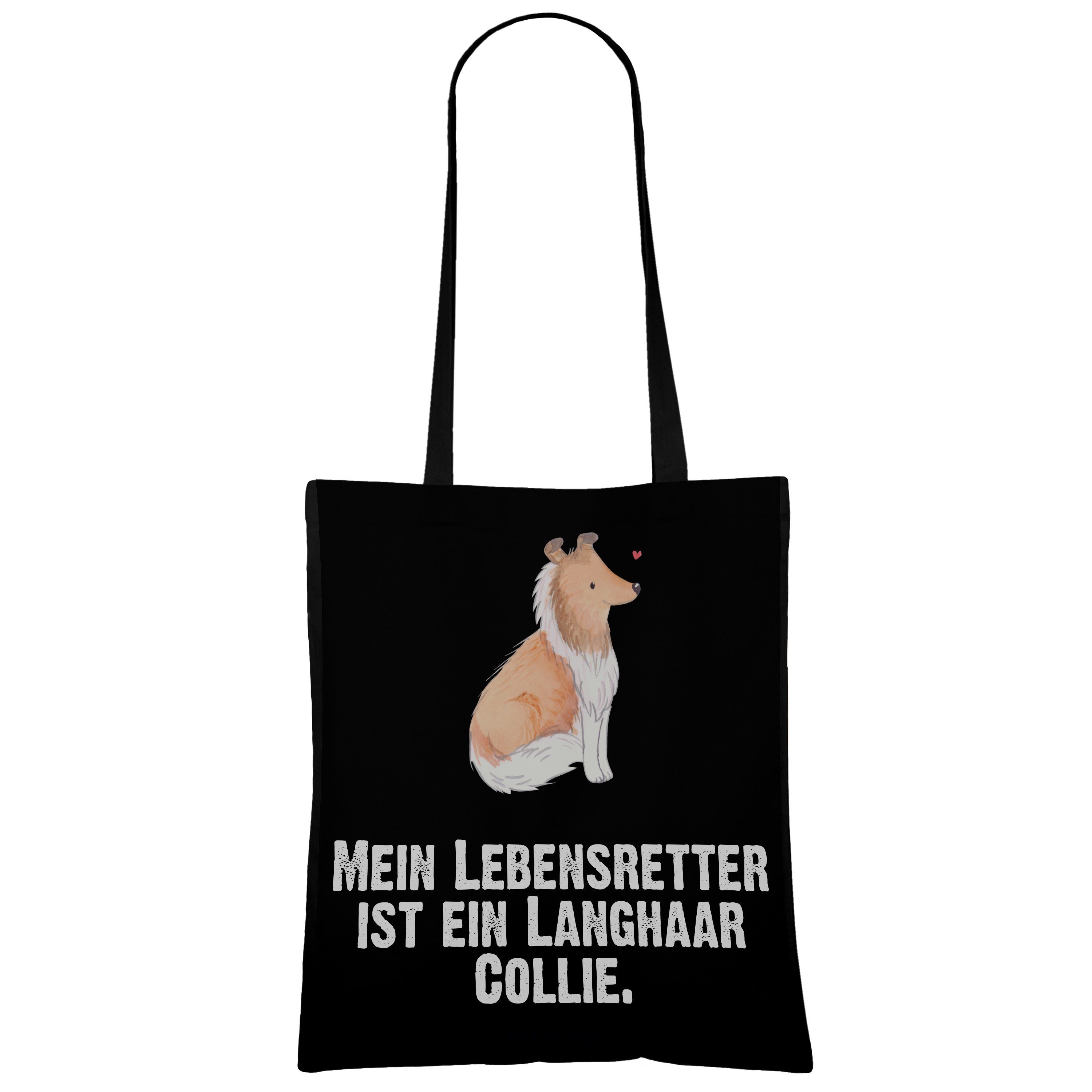 (1-tlg) & Geschenk, Langhaar Tragetasche - br - Lebensretter Mrs. Panda Collie Mr. Einkaufstasche, Schwarz