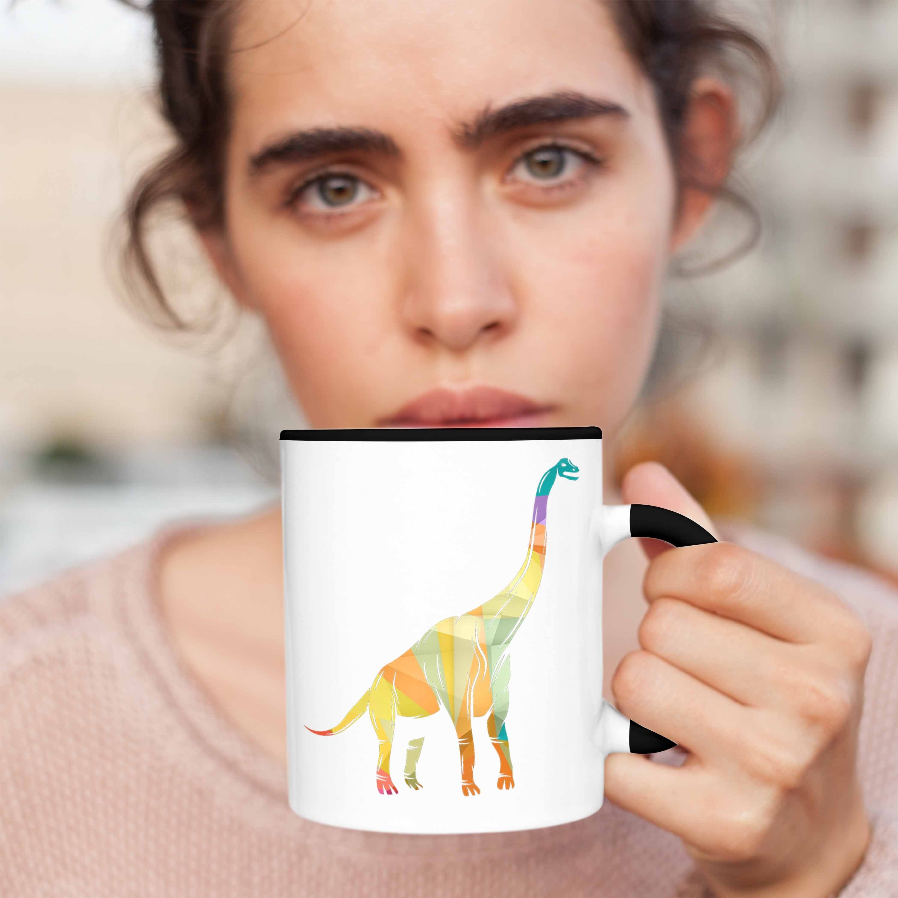 Schwarz - Brachiosaurus Tasse Trendation Polygon Trendation Tasse Dinosaurier Grafik Bunt