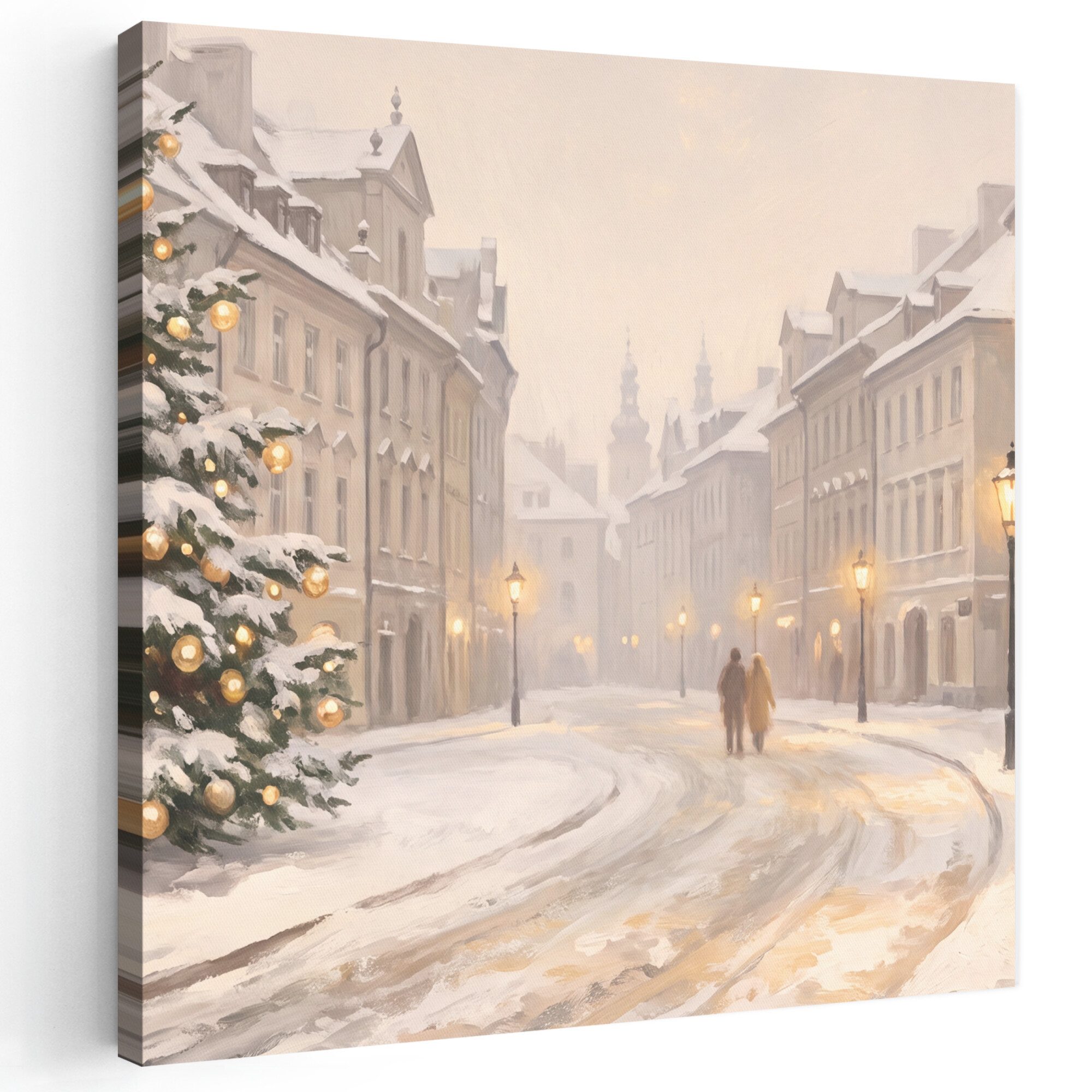 OneMillionCanvasses® Leinwandbild Verschneite Straße – Weihnachten, Fotodruck (1 St), Wandbild, Deko Schlafzimmer Wohnzimmer Flur 20x20 cm