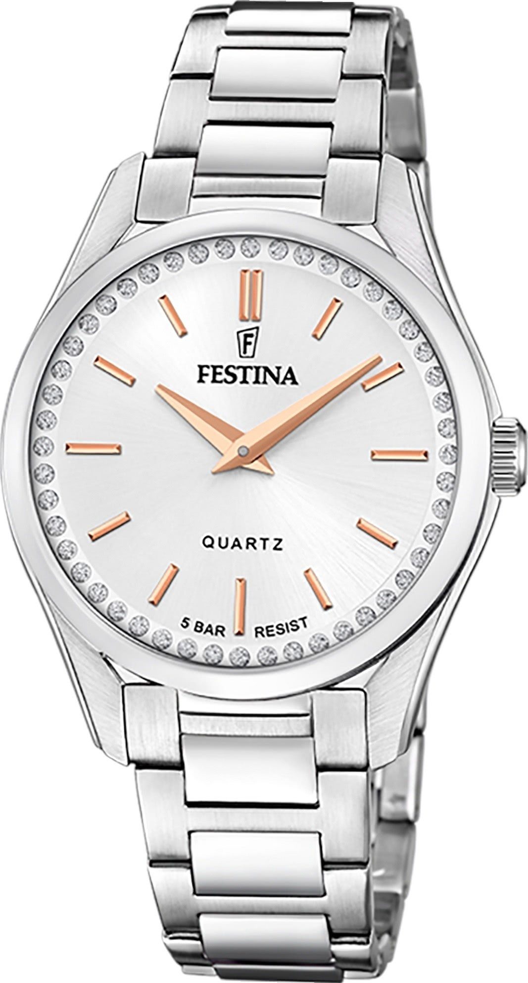 Festina Quarzuhr Festina Damenuhr Mademoiselle, (Analoguhr), Damen Armbanduhr rund, Edelstahlarmband silber, Fashion