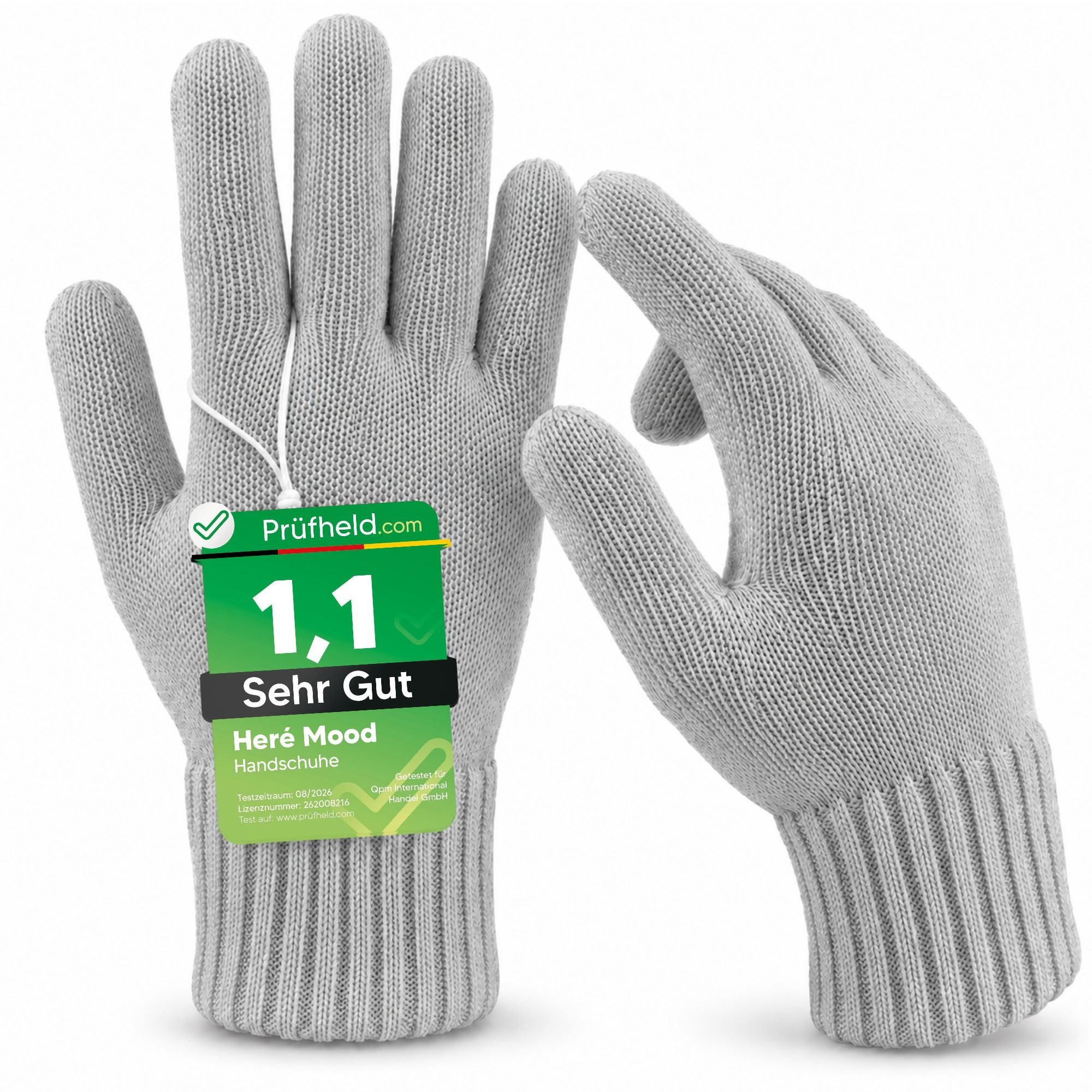 herémood Strickhandschuhe Thermohandschuhe Damen Herren, Kälteschutz Alltag Freizeit Strickhandschuhe Hellgrau, elastische Fingerhandschuhe, Note 1,1