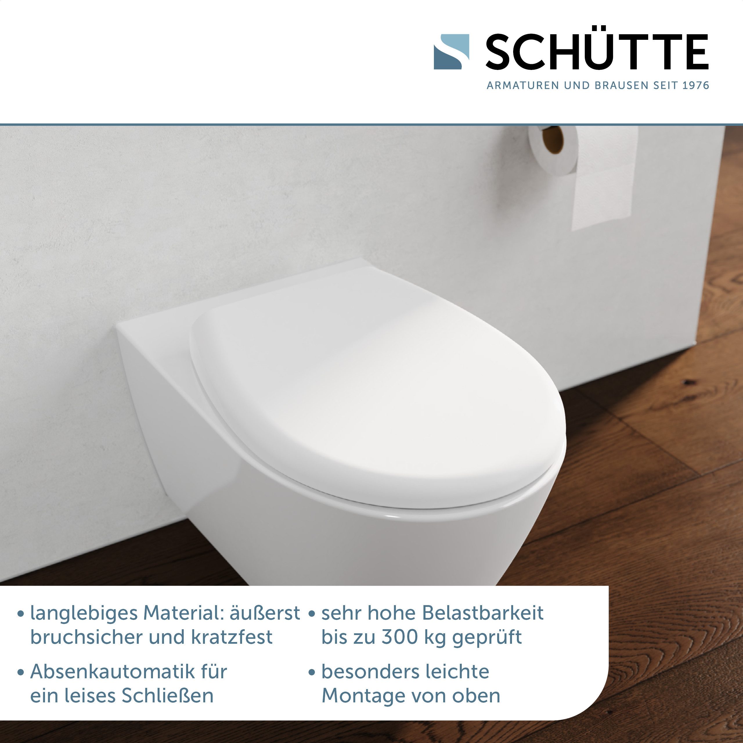 Schütte WC-Sitz WHITE PREMIUM, Thermoplast, Absenkautomatik, Schnellverschluss, belastbar bis 300 kg