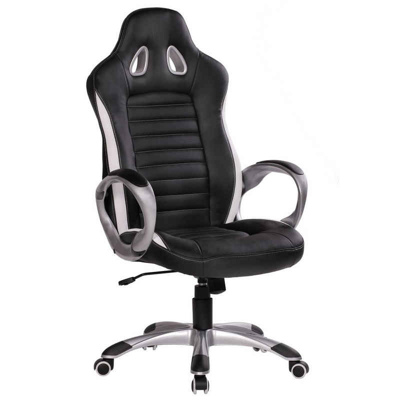 FINEBUY Gaming Chair SuVa1207_1 (Kunstleder Schwarz Chefsessel mit Armlehne 110 kg), Bürostuhl Lederoptik Drehstuhl Schreibtischstuhl