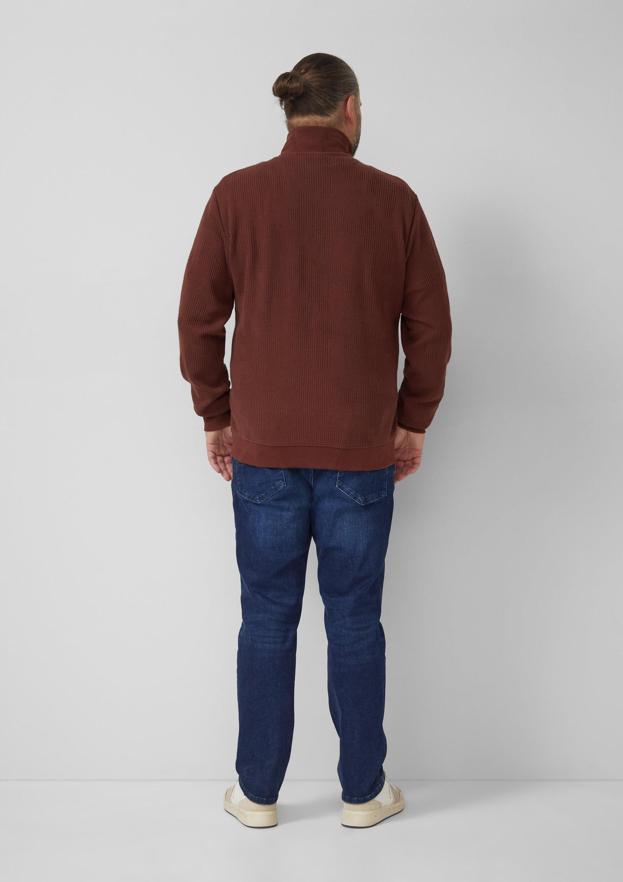 s.Oliver Sweatjacke Sweatshirt Jacke Strukturierte Sweatshirtjacke mit Stehkragen