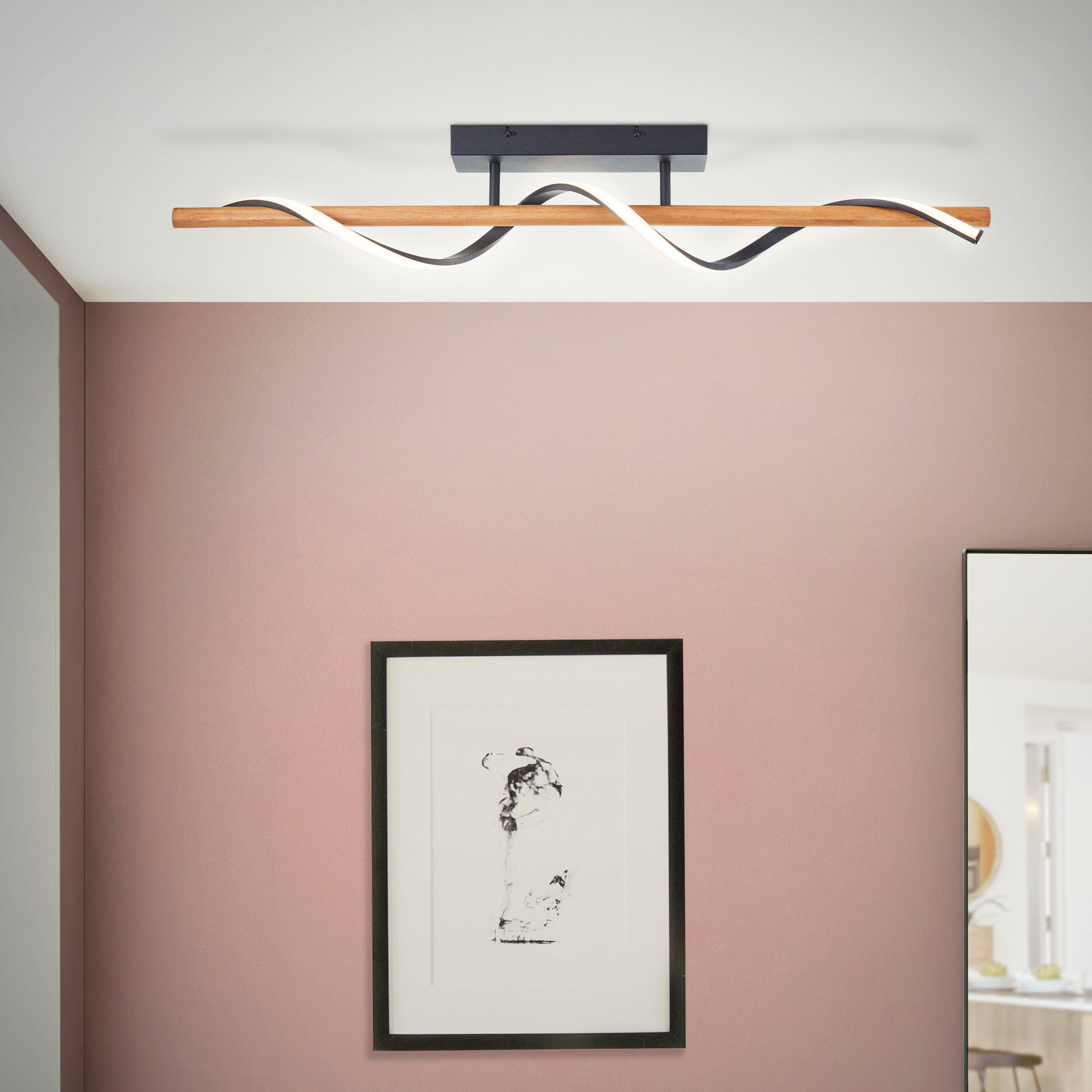 Home Wandschalter affaire warmweißes Holz integriert, dimmbar, Deckenleuchte Licht, Amanlis, über LED /Kunststoff fest Warmweiß, /Metall