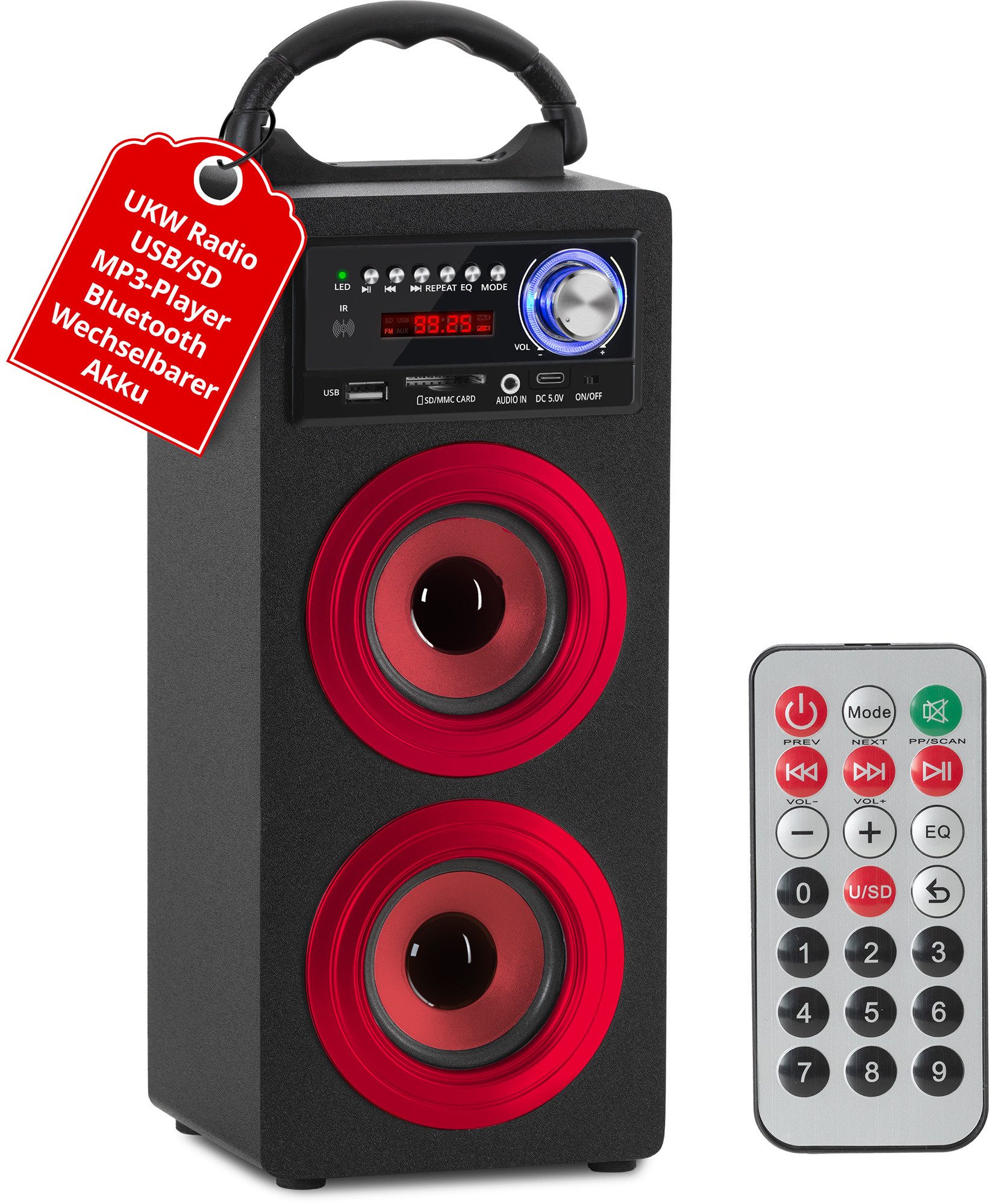 McGrey Tragbarer Speaker für vielseitigen Einsatz inklusive Fernbedienung - Bluetooth-Lautsprecher (6 W, FM-Radio mit 30 speicherbaren Senderplätzen integriert)