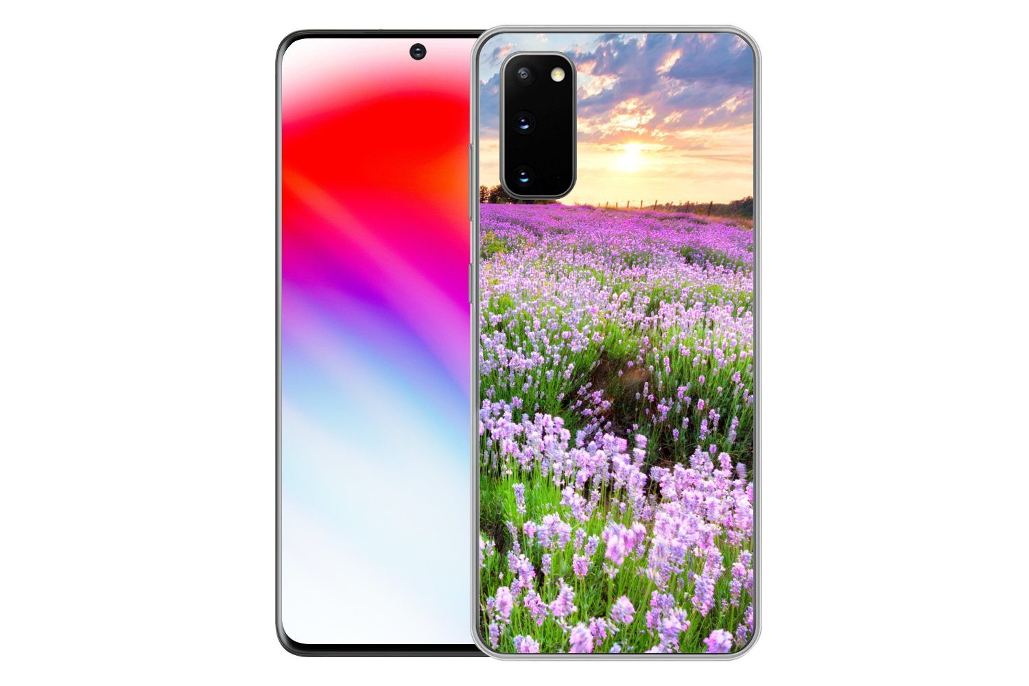 MuchoWow Handyhülle für Samsung Galaxy S20 Blumen - Lavendel - Lila - Himmel - Sonnenunter, Phone Case, Silikon, Schutzhülle Dünn