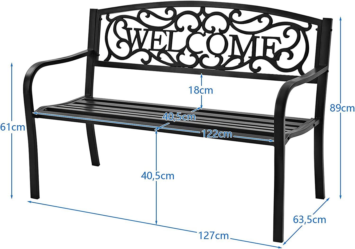 KOMFOTTEU schwarz 320 Parkbank, Gartenbank 3 kg zu Sitzer,bis