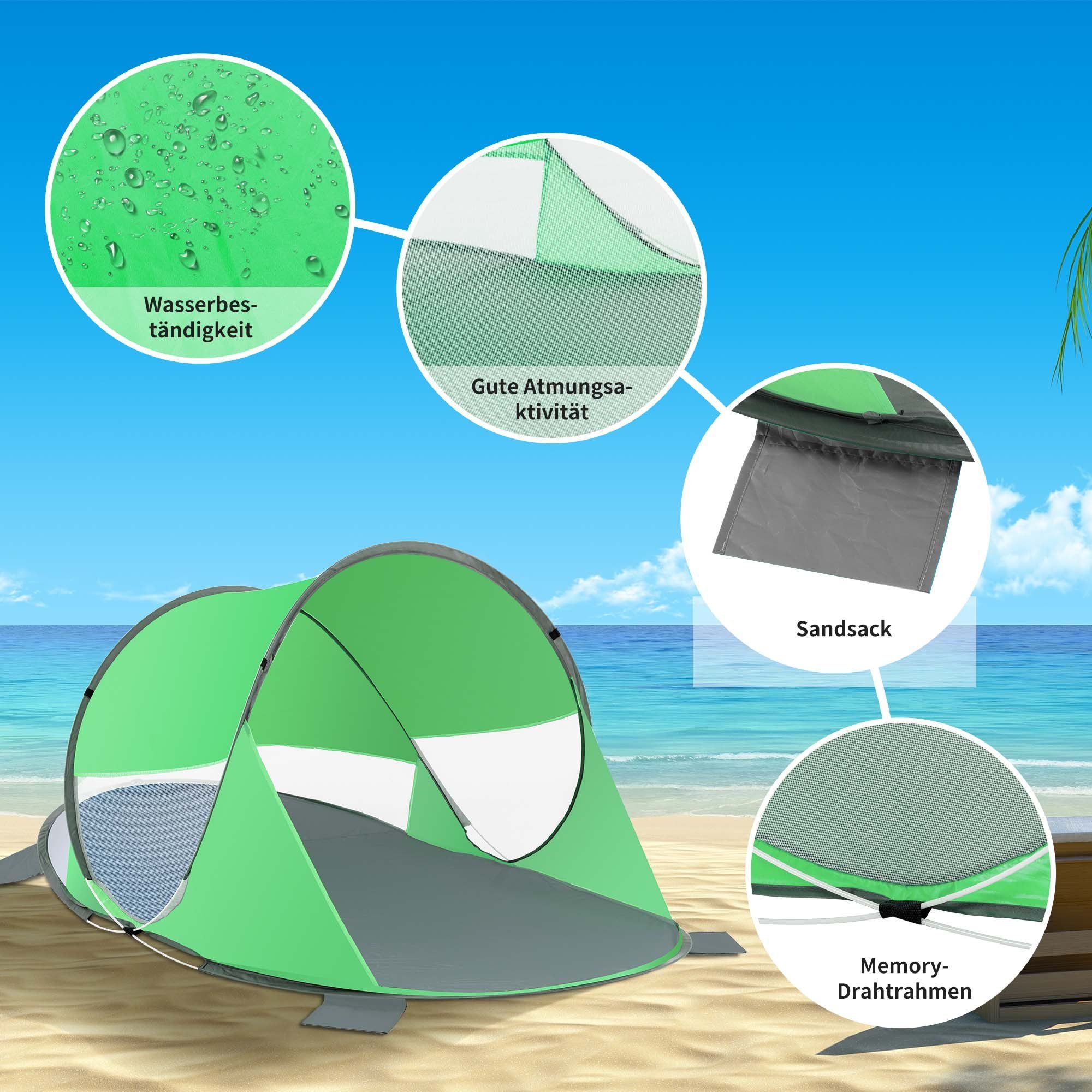 und Pop Duhome Grau+Gruen Strandmuschel, Sichtschutz Up Wetter- Zelt Strandzelt Strandmuschel Polyester