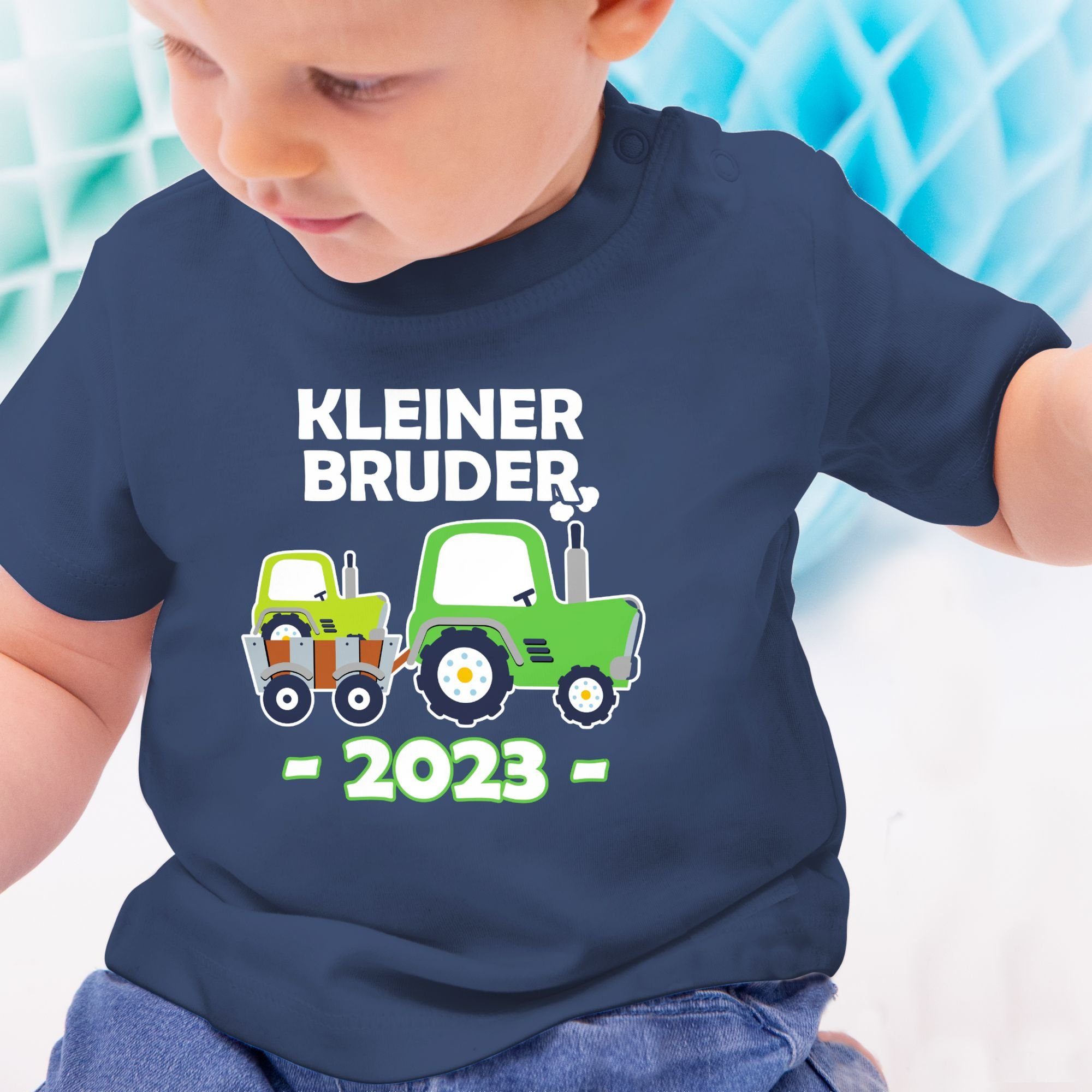Geschwister shirt kleiner und Baby Shirtracer Traktor T-Shirt Bruder weiß Kleiner bruder T-Shirt Schwester - Bruder kurzarm 2 - 2023 Navy Blau