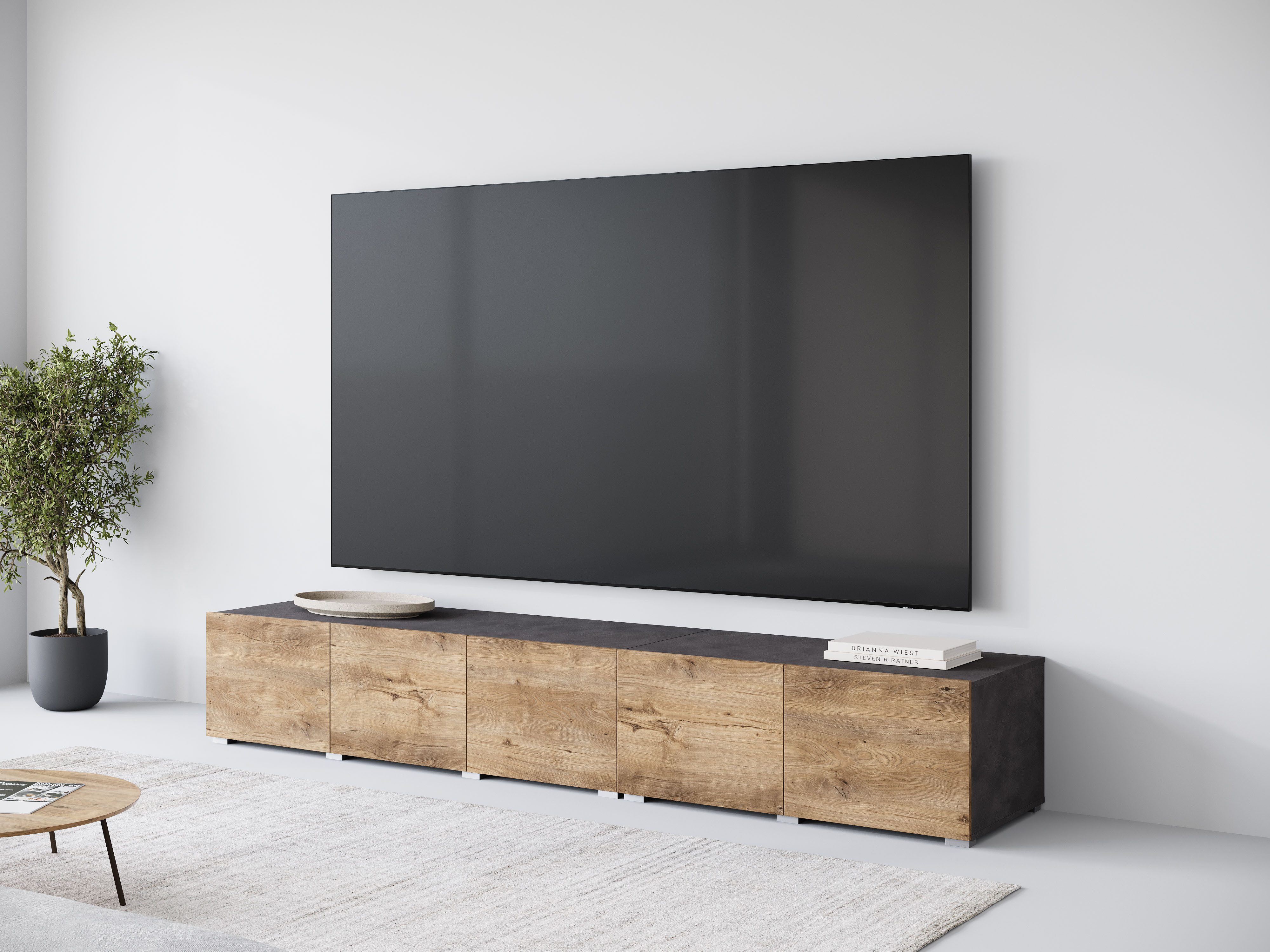 OTTO home Lowboard Denver 250 cm für bis zu 98-Zoll TVs - Weltmeisterschaft im XXL Format, Wahlweise mit oder ohne offenes Fach in der Mitte