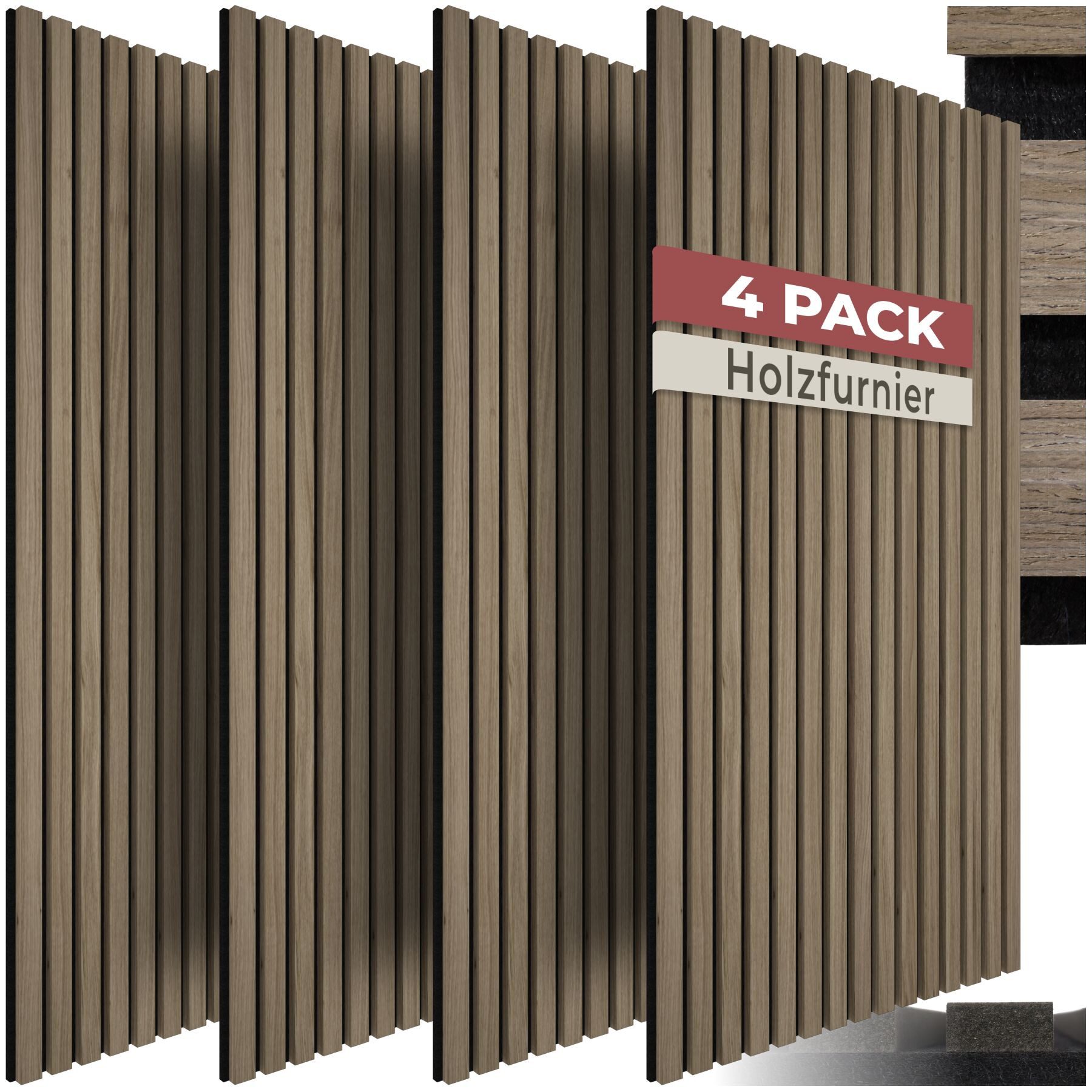 tectake Wandpaneel Echtholzfurnier Akustik Wandverkleidung 120x60 cm, 3D, BxL: 60x120 cm, (Akustikwandpaneele SonicWall III, 4-tlg., in Eiche dunkel) einfache Montage mit Kleber oder Schrauben, flexibel zuschneidbar