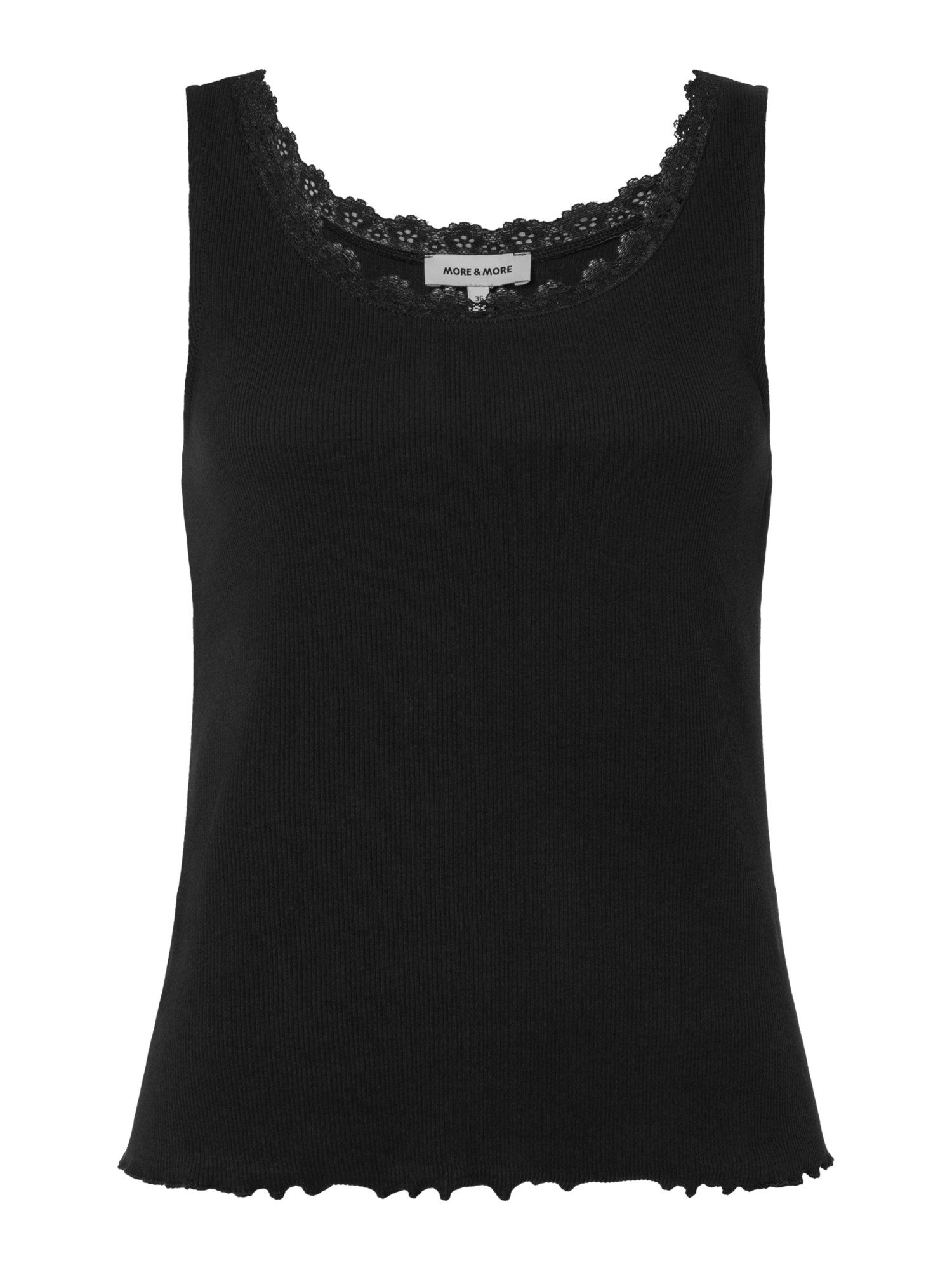 MORE&MORE Shirttop feminines, geripptes Top, Spitzenborte günstig online kaufen