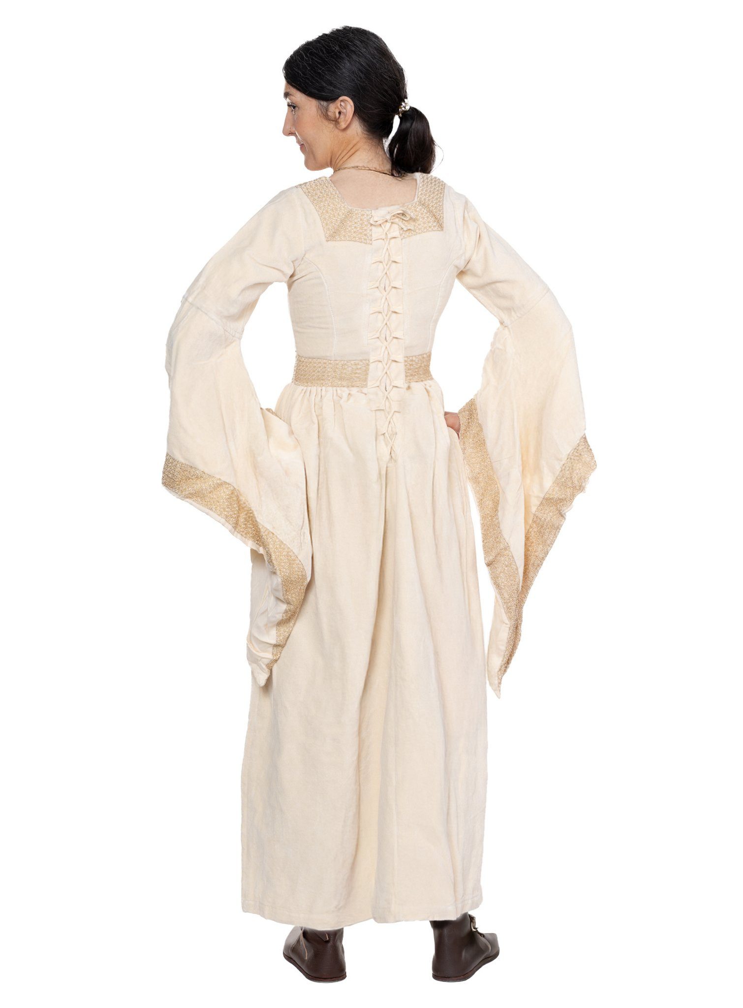 Metamorph Hexen-Kostüm Zauberin Samtkleid mit Trompetenärmeln creme, Hochwertige und authentische Mittelalterkleidung zu unschlagbar günst