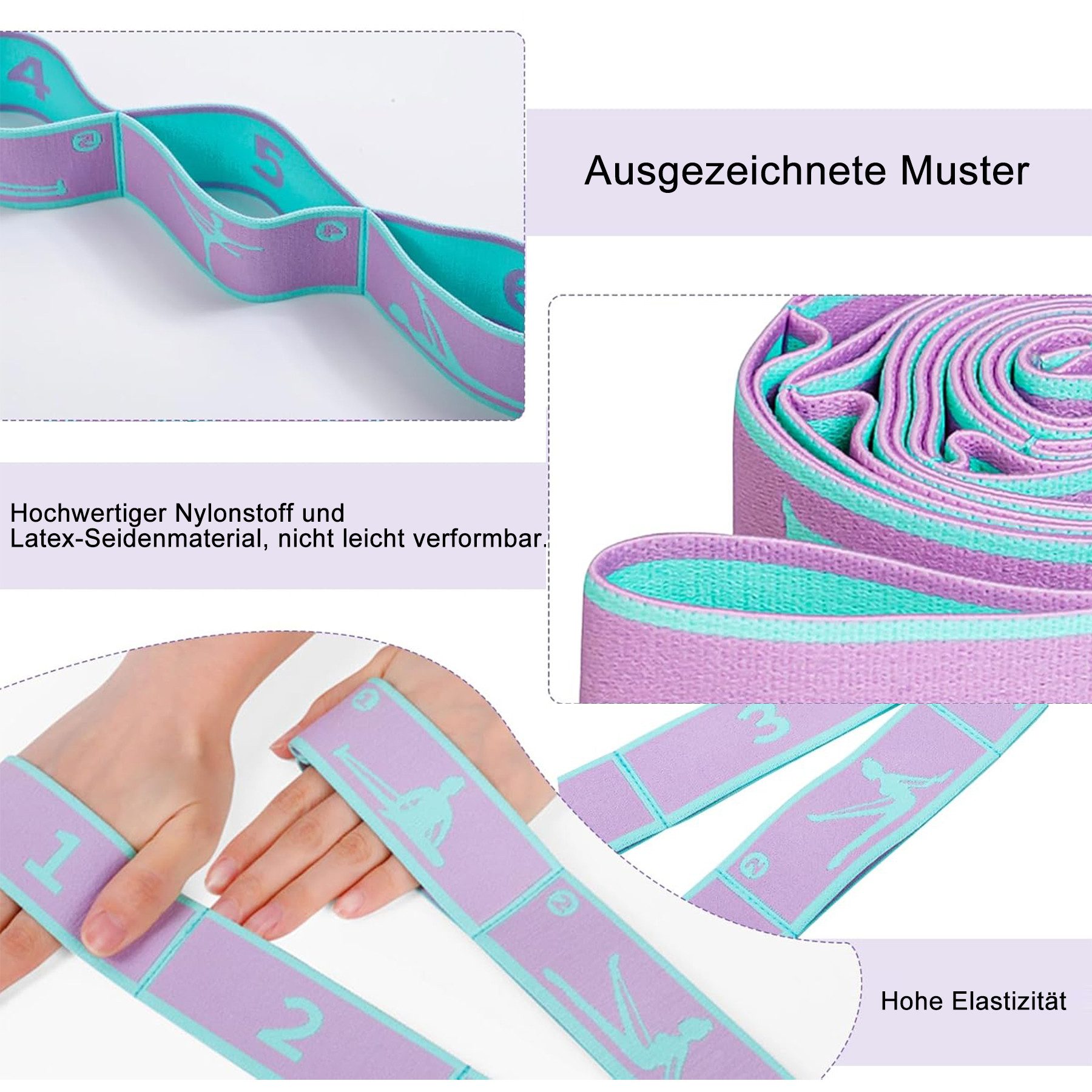Mutig Trainingsbänder 2 Stück Yoga Gurt Gymnastikband 8Schlaufen,Elastisches Resistance Band, Fitness Dehnungsband, Stretching,Pilates,Trainingsband für Yoga