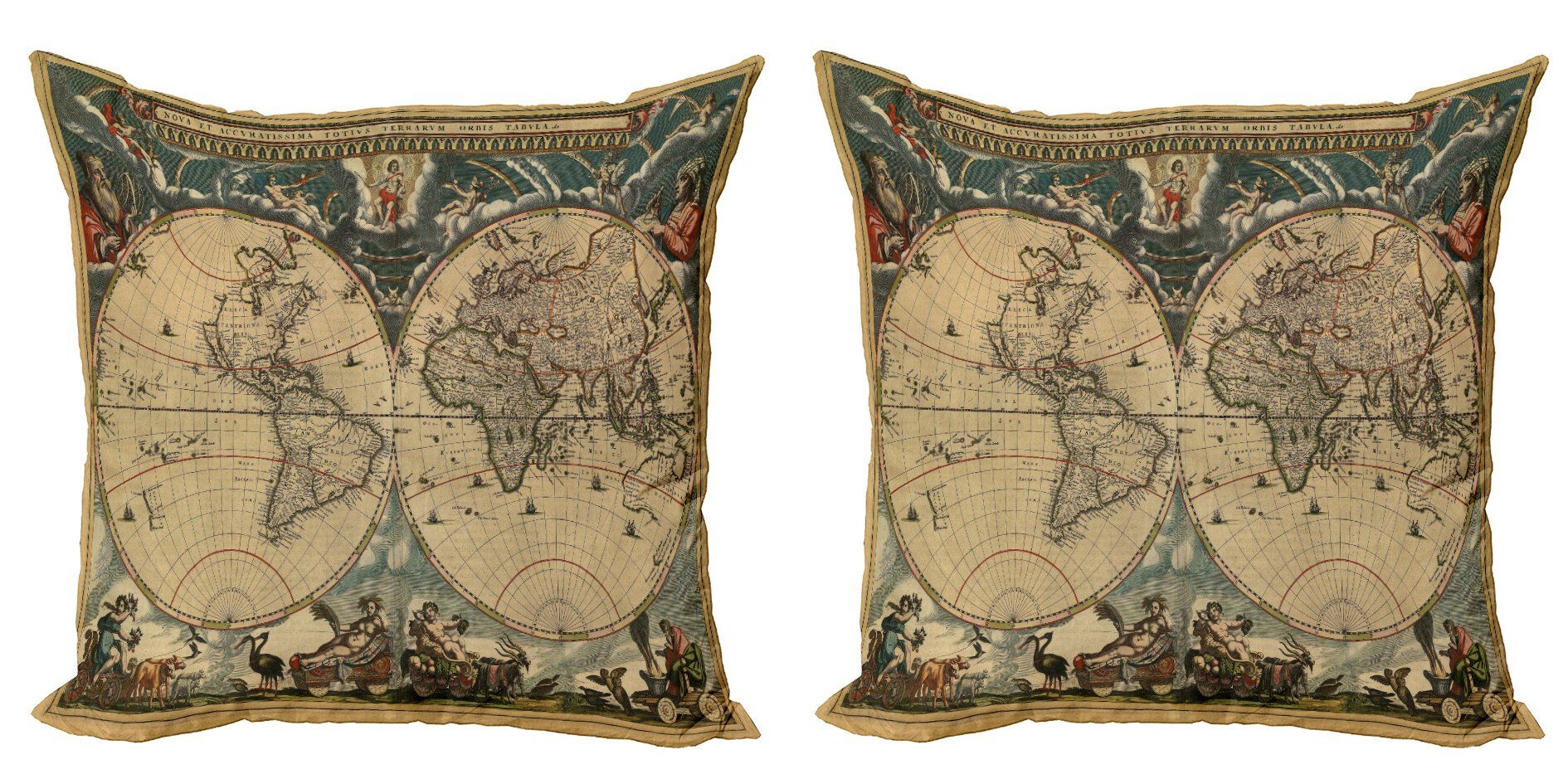 Kissenbezüge Modern Accent Doppelseitiger Digitaldruck, Abakuhaus (2 Stück), Antik Alte Karte Welt