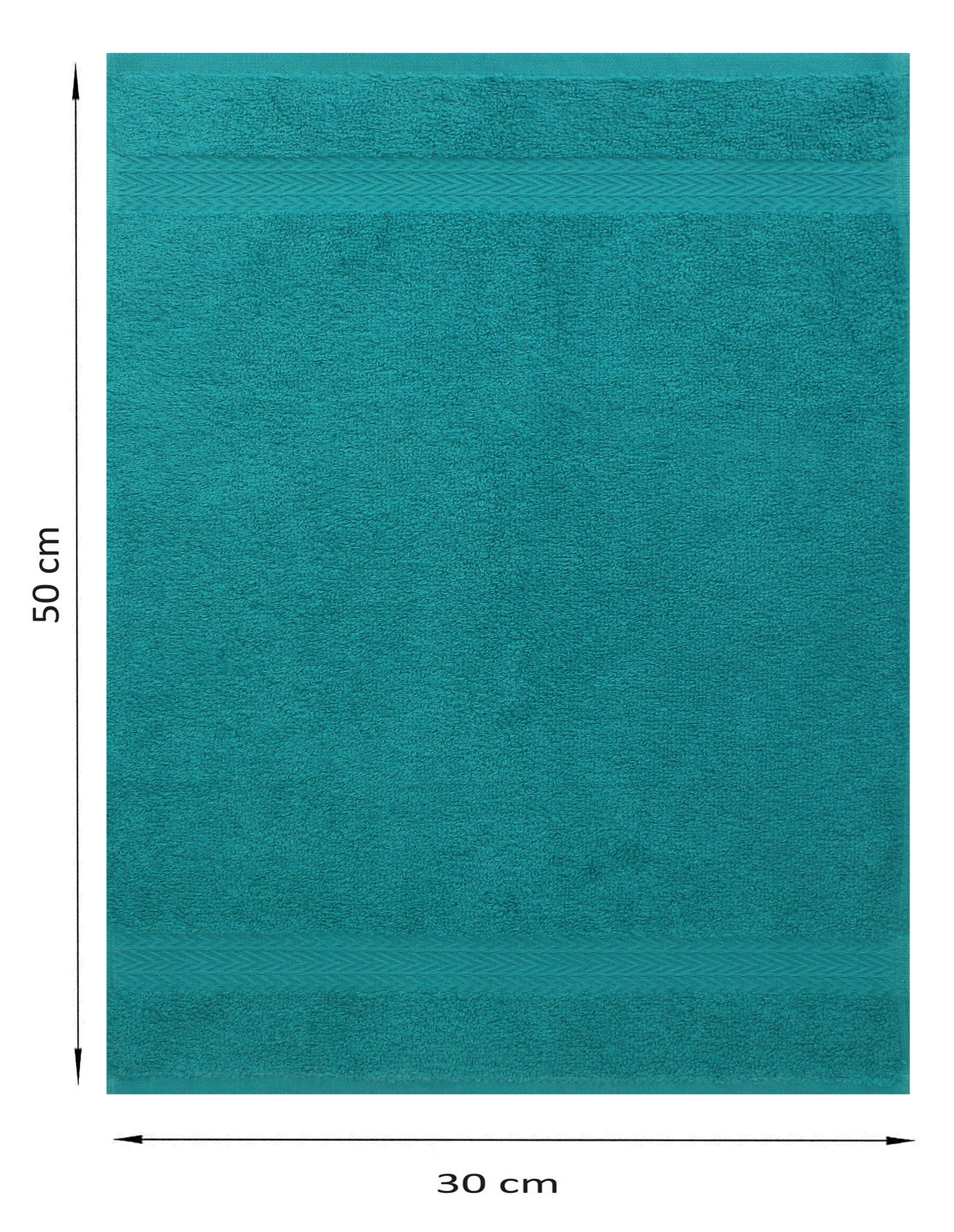 smaragdgrün Farbe Stück und 100% 10 Premium Betz 30x50 Gästehandtücher hellblau, Gästetuch-Set 100% Bauwmolle cm Gästehandtücher Baumwolle