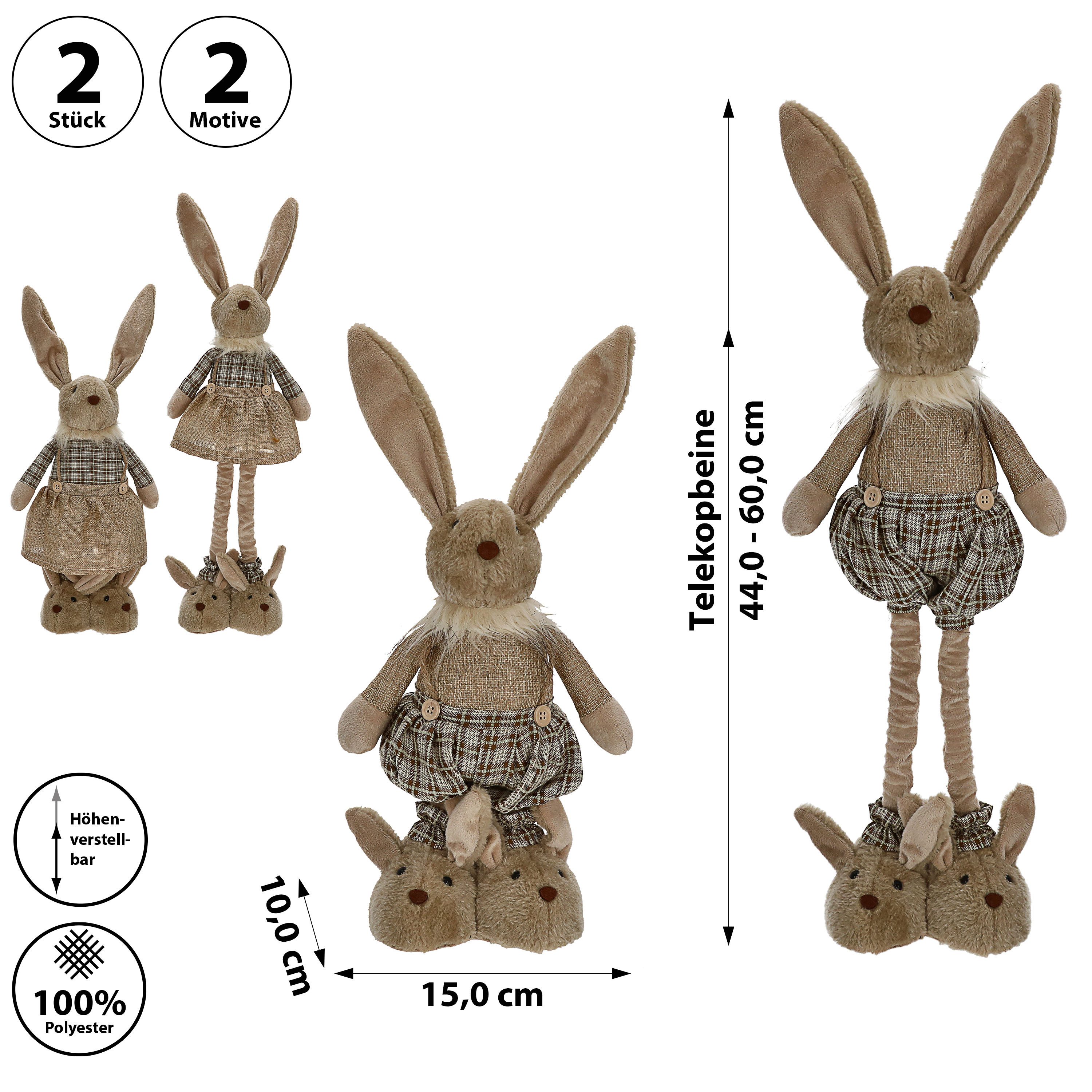 CEPEWA Dekofigur Osterhase Mann Frau Teleskopbeine max. H60cm Polyester Hasenschuhe
