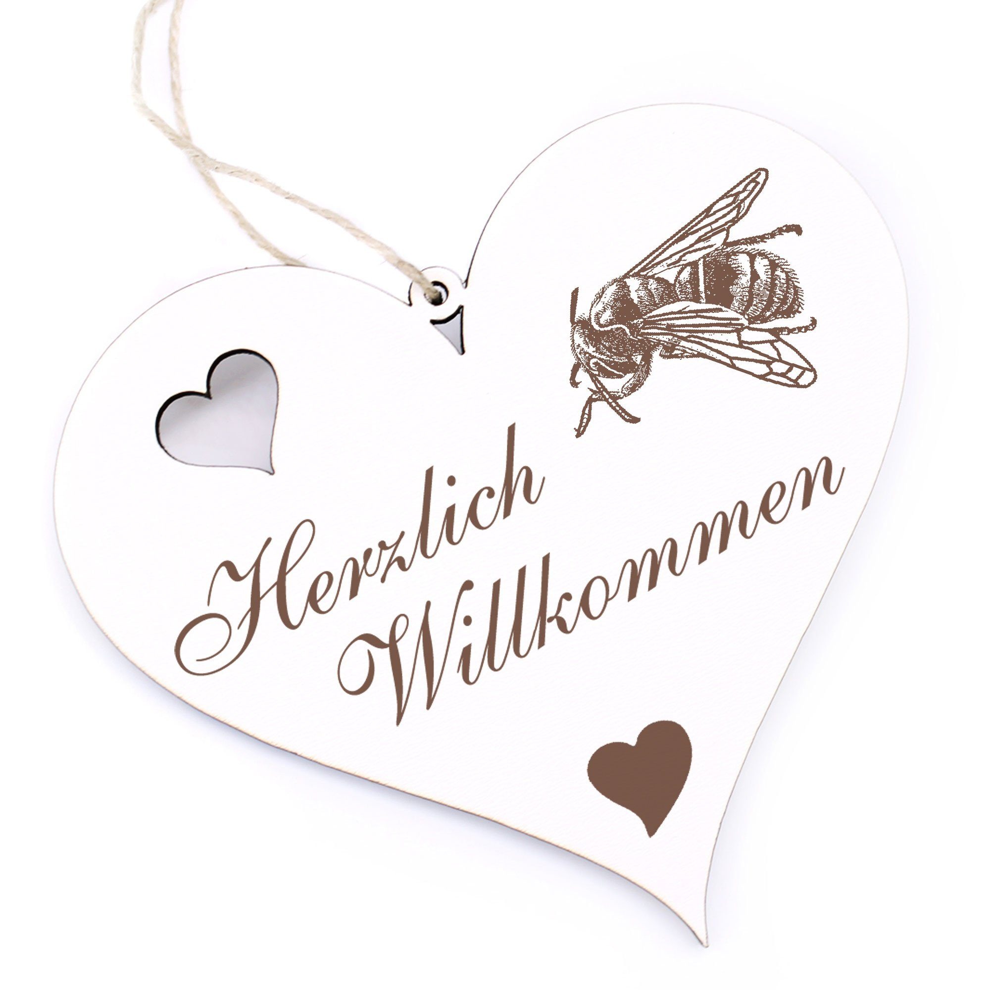 Dekolando Hängedekoration Herzlich Willkommen - Biene Sitzend - 13x12cm