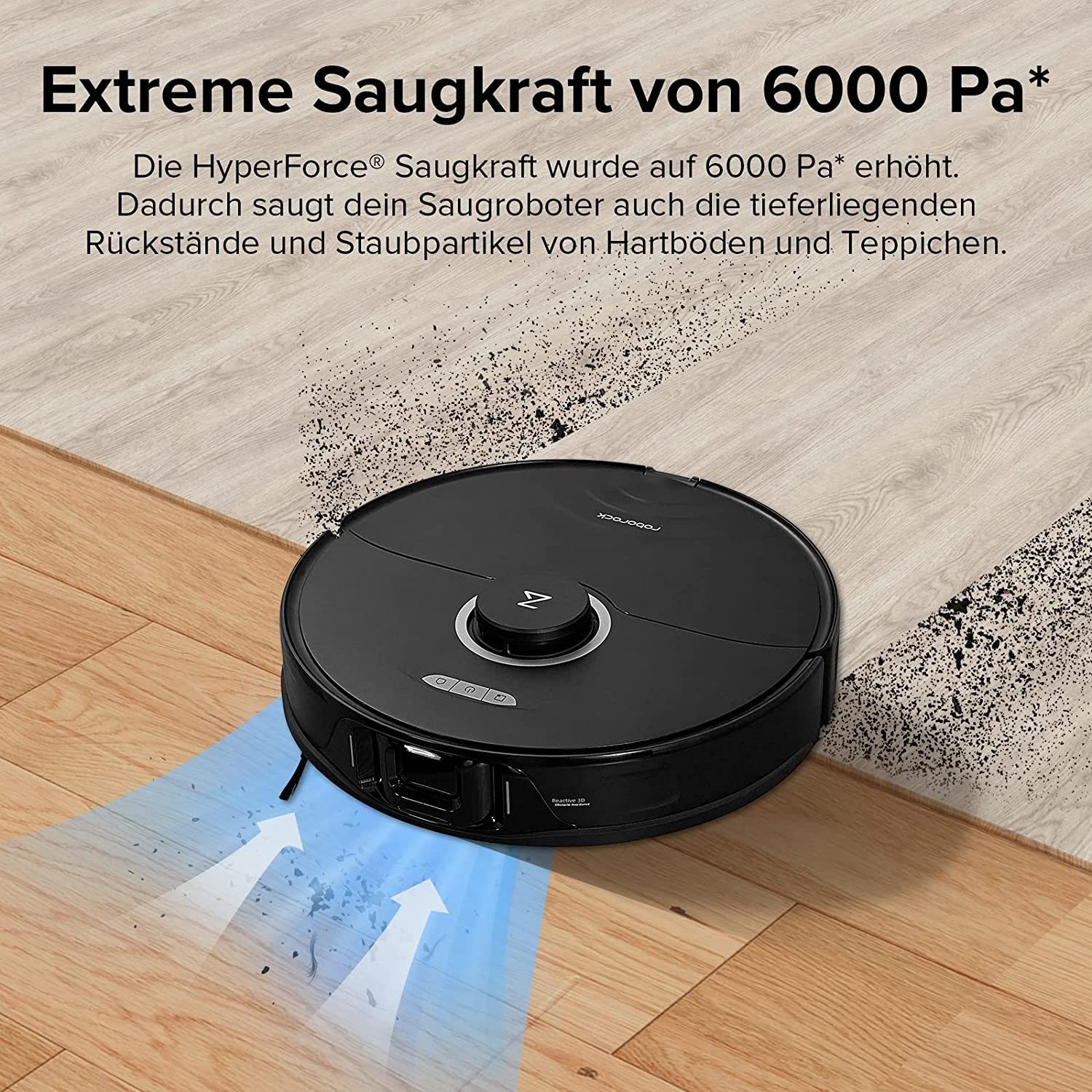 Auto-Mop Teppich-Detektion, S8, Saugroboter mit 6000Pa, 3D-Hindernisumgehung, Kindersicherung, APP Zubehör, Control Roborock Schwarz mit Reactive Zubehör-Set Lift, DuoRoller-Bürste, W, 69,00