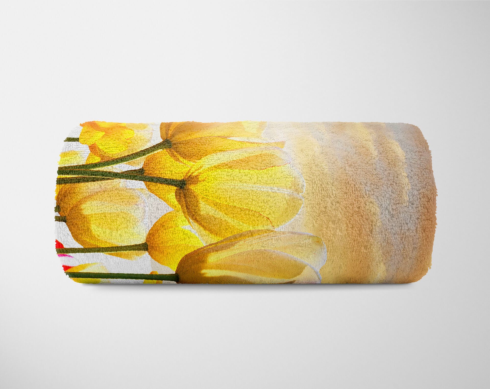 Tulpen mit Bunt Fotomotiv (1-St), Saunatuch Handtuch Baumwolle-Polyester-Mix Handtuch Art Handtücher Sommer, Sinus Strandhandtuch Kuscheldecke