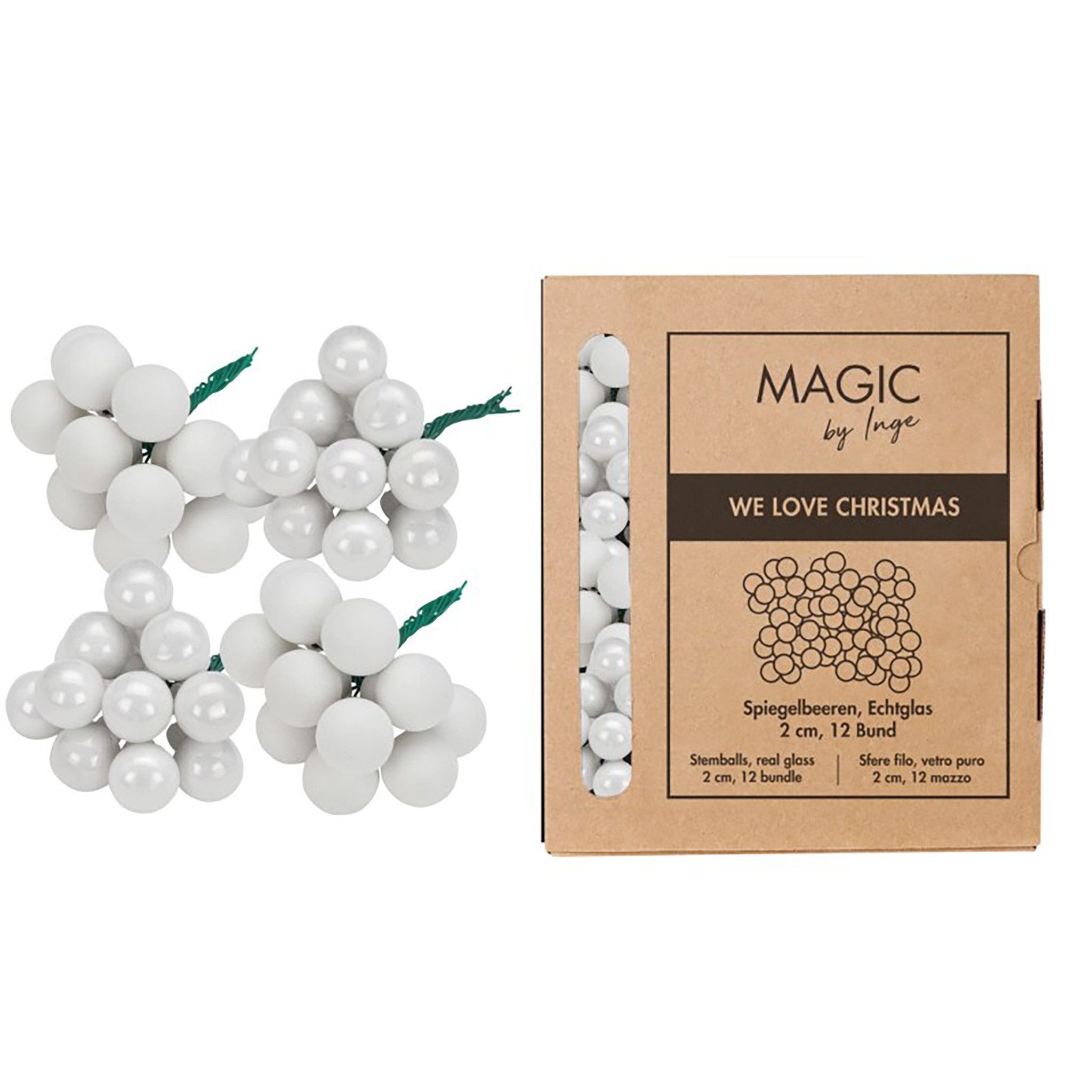 Holly & Jolly Christbaumschmuck, Weihnachtskugeln am Draht 2cm Glas 144 Stück - Pure White