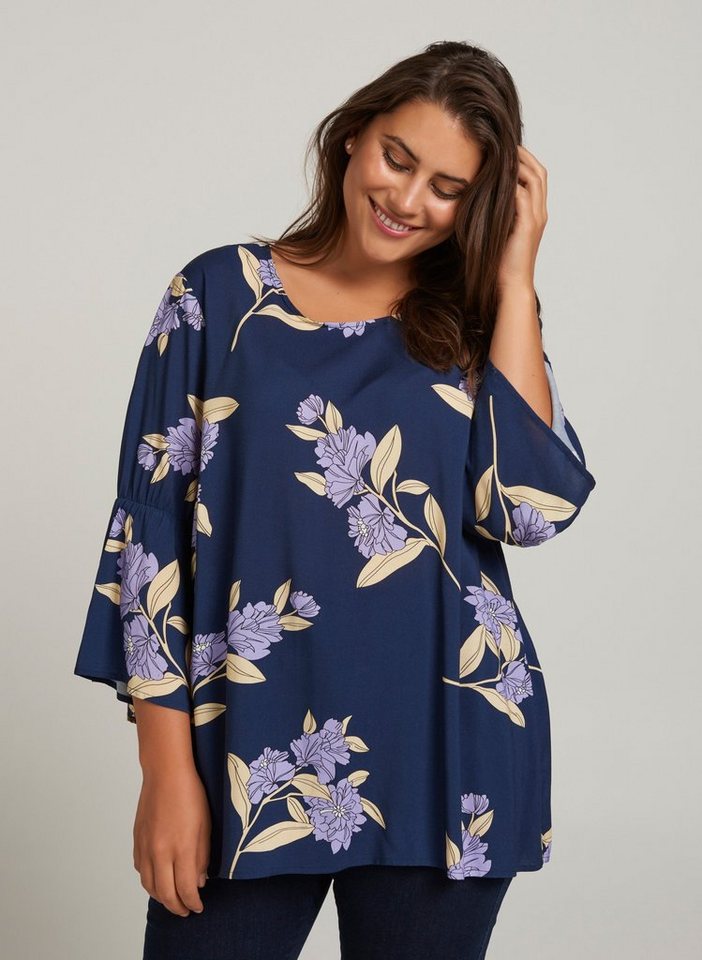 Zizzi Spitzenbluse Damen Große Größen Bluse Blumenmuster 3/4 Arm Trompetenärmel Zizzi Spitzenbluse Damen Große Größen Bluse Blumenmuster 3/4 Arm Trompetenärmel
