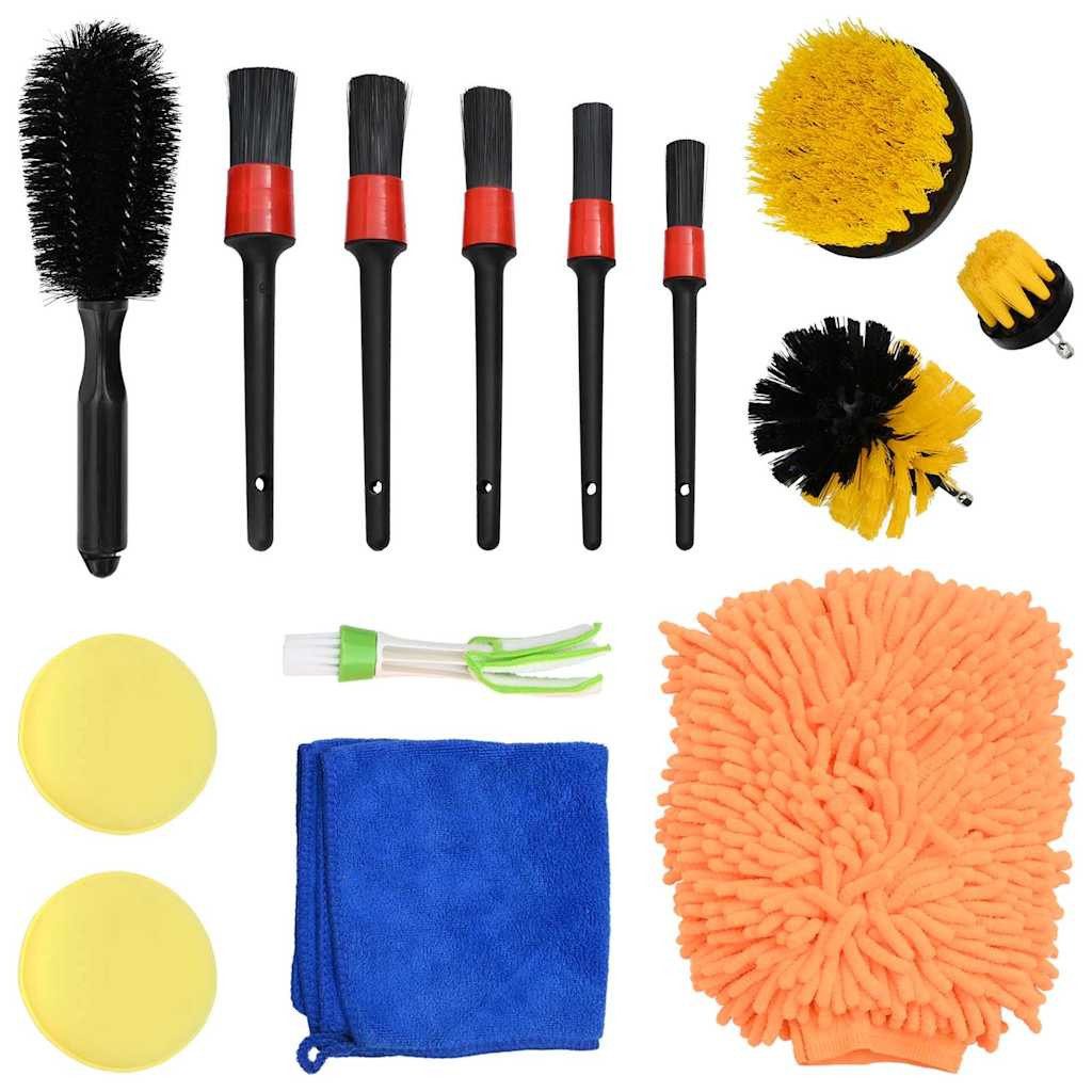 vidaXL Reinigungsbürsten-Set Auto Bürsten Set Mehrfarbig Poly-Rattan, (14-tlg)