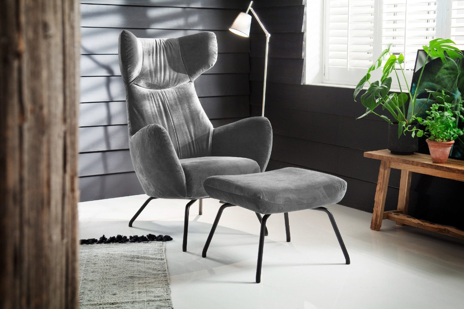 KAWOLA Relaxsessel LOTTE, Ohrensessel Velvet oder Cord, mit oder ohne Hocker verschiedene Farben