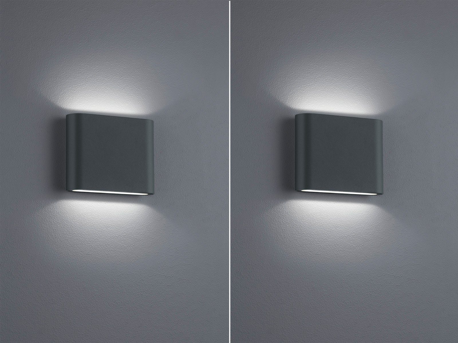 TRIO Leuchten LED Außen-Wandleuchte, LED fest integriert, Warmweiß, 2er-Set kleine Up Down Fassadenlampe, Außenlicht Anthrazit 11,5cm