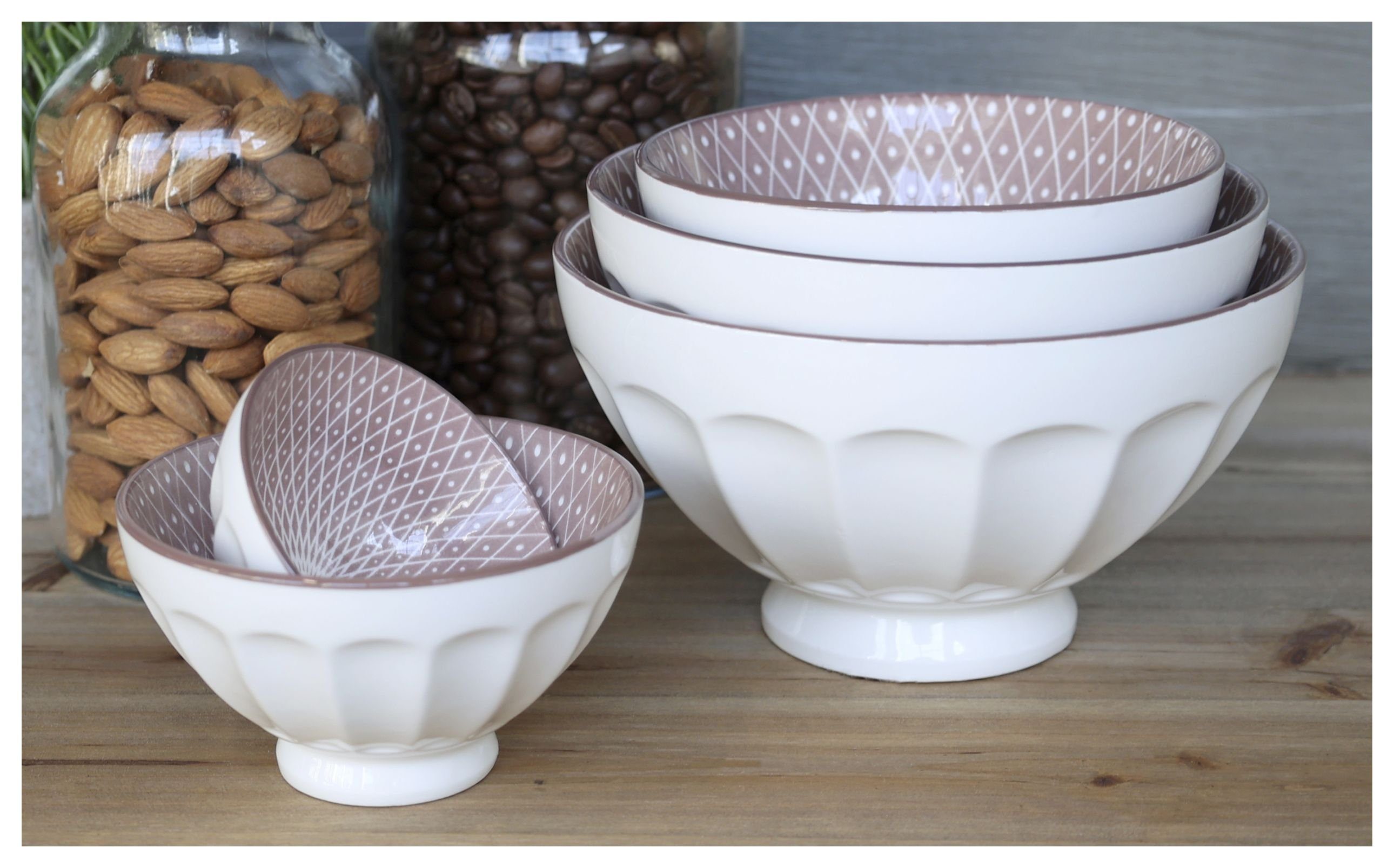Chic Antique Schüssel 5er Schalen Schüssel Set Ares Weiß Rosa Muster Chic Antique 61065407, Porzellan