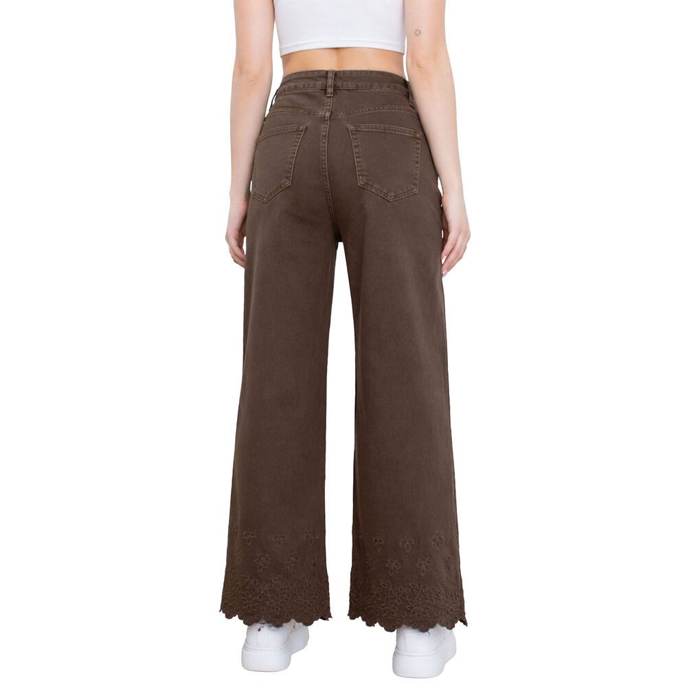 Ital-Design Dad-Jeans Damen High Waist Flared Jeans mit Saumdetail (91767209) Bestickt Stretch High Waist Jeans in Braun – Bild 3 von 5