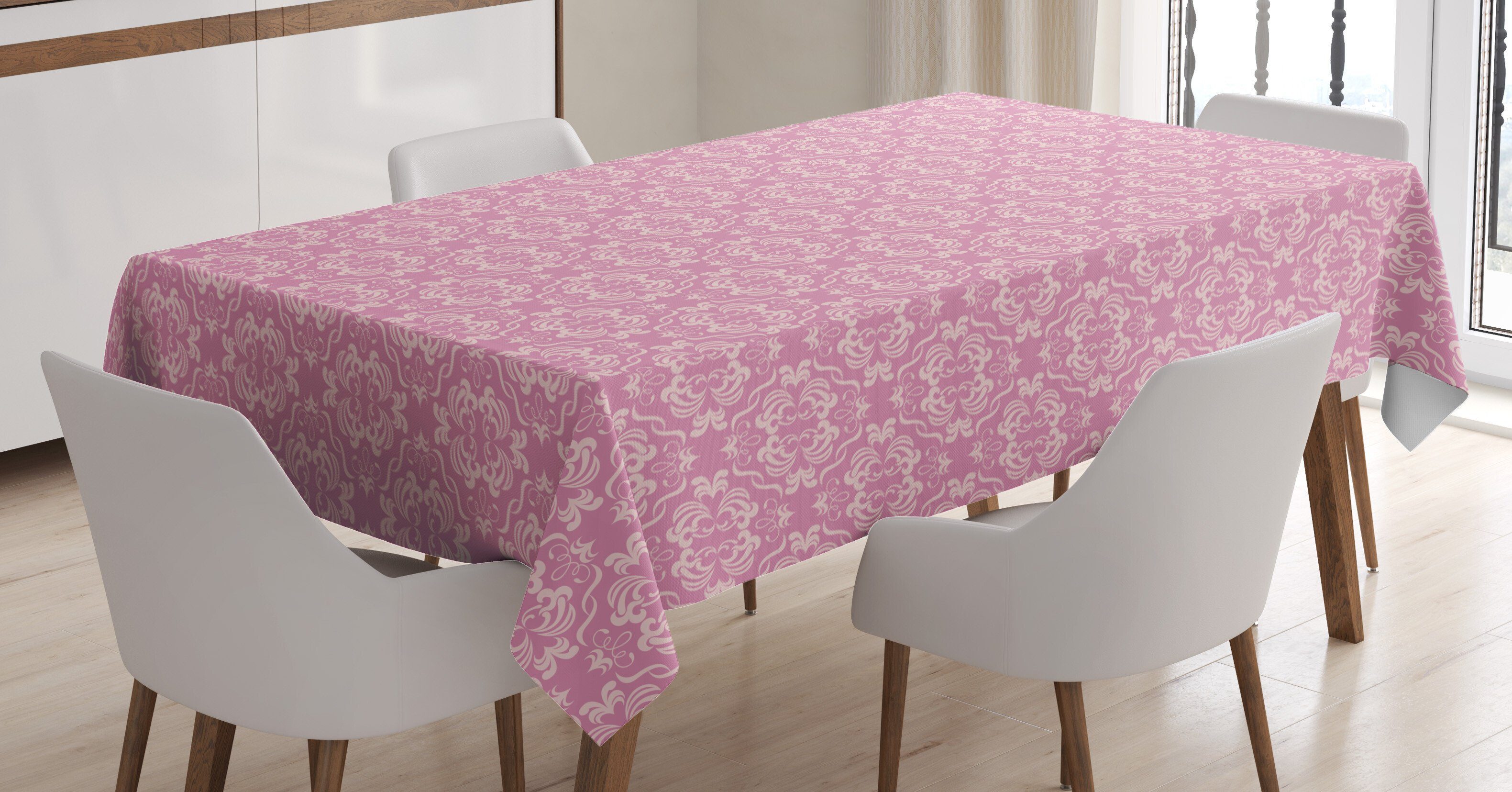 Für Damast Waschbar Tischdecke Bereich Rosa Klare Abstrakt Curvy den geeignet Farbfest Farben, Abakuhaus Romantische Außen