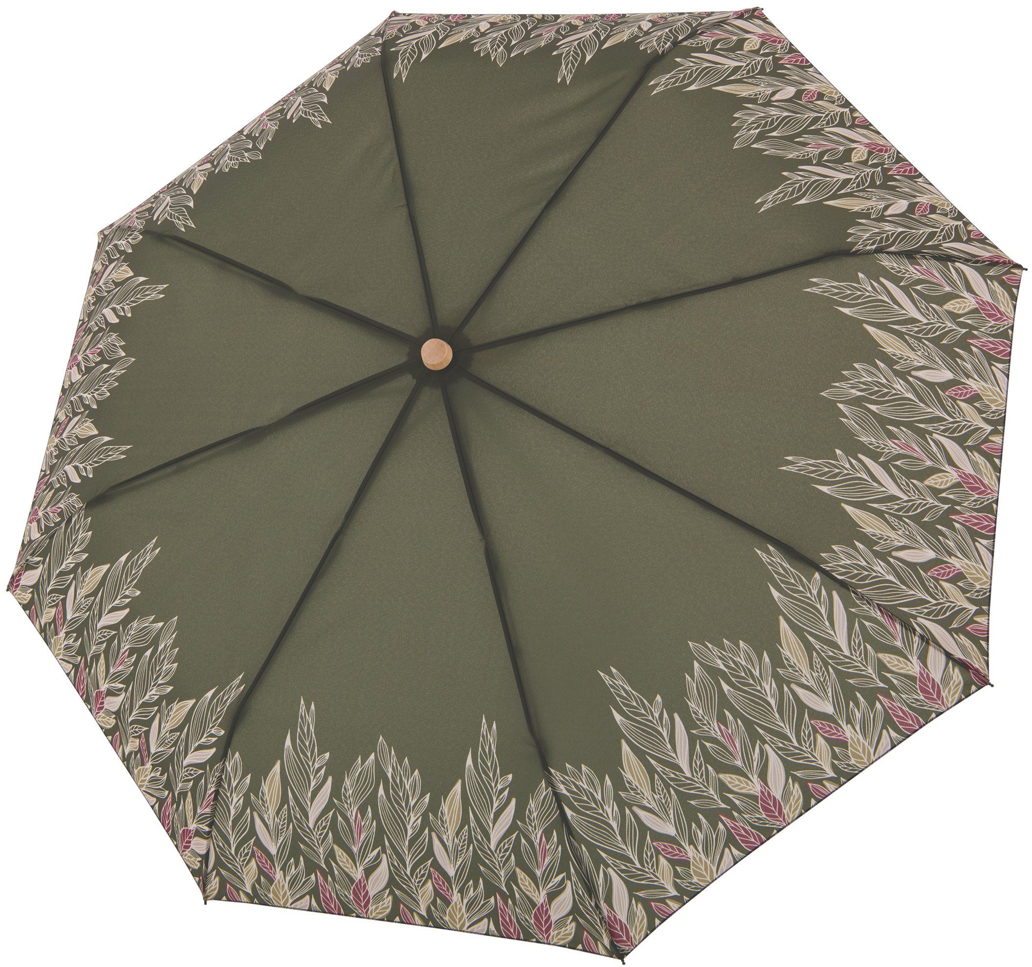 doppler® Taschenregenschirm nature Material weltweit schützt aus Griff recyceltem - olive, aus mit FSC®- intention Mini, Wald