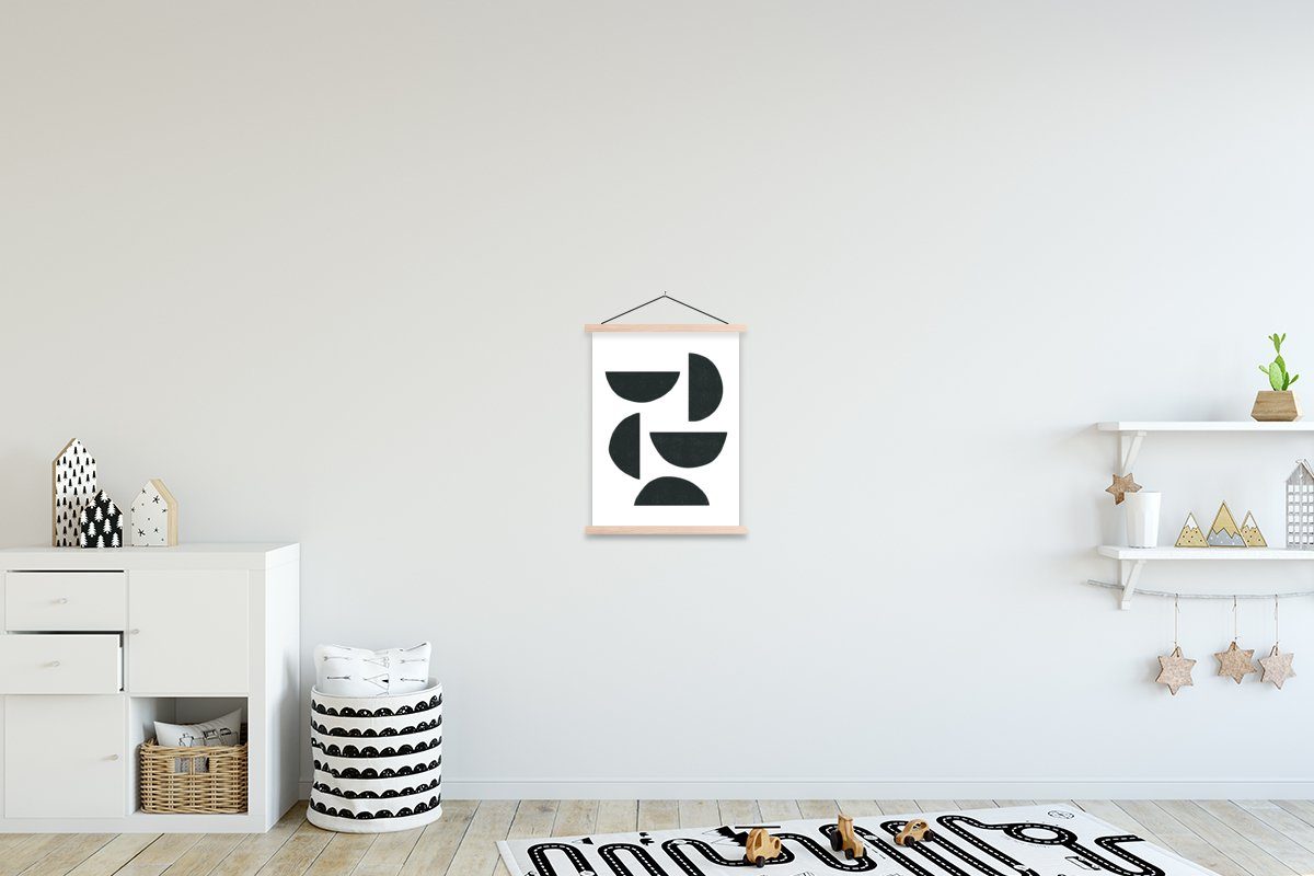 MuchoWow Poster Geometrische Figuren - Abstrakt - Schwarz, (1 St), Posterleiste, Textilposter für Wohnzimmer, Bilderleiste, Magnetisch