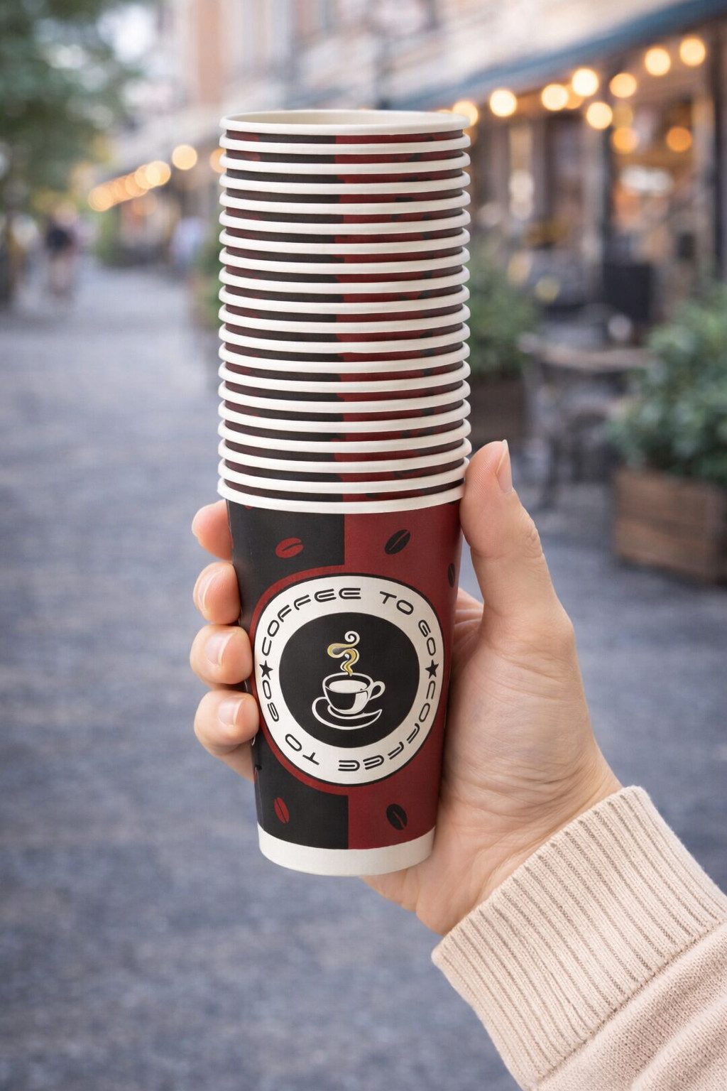 PACKEO Coffee-to-go-Becher Kaffeebecher To Go 300 ml (12 oz), Pappbecher für Heißgetränke, 1000-tlg., Braun/Schwarz – Bild 5 von 5