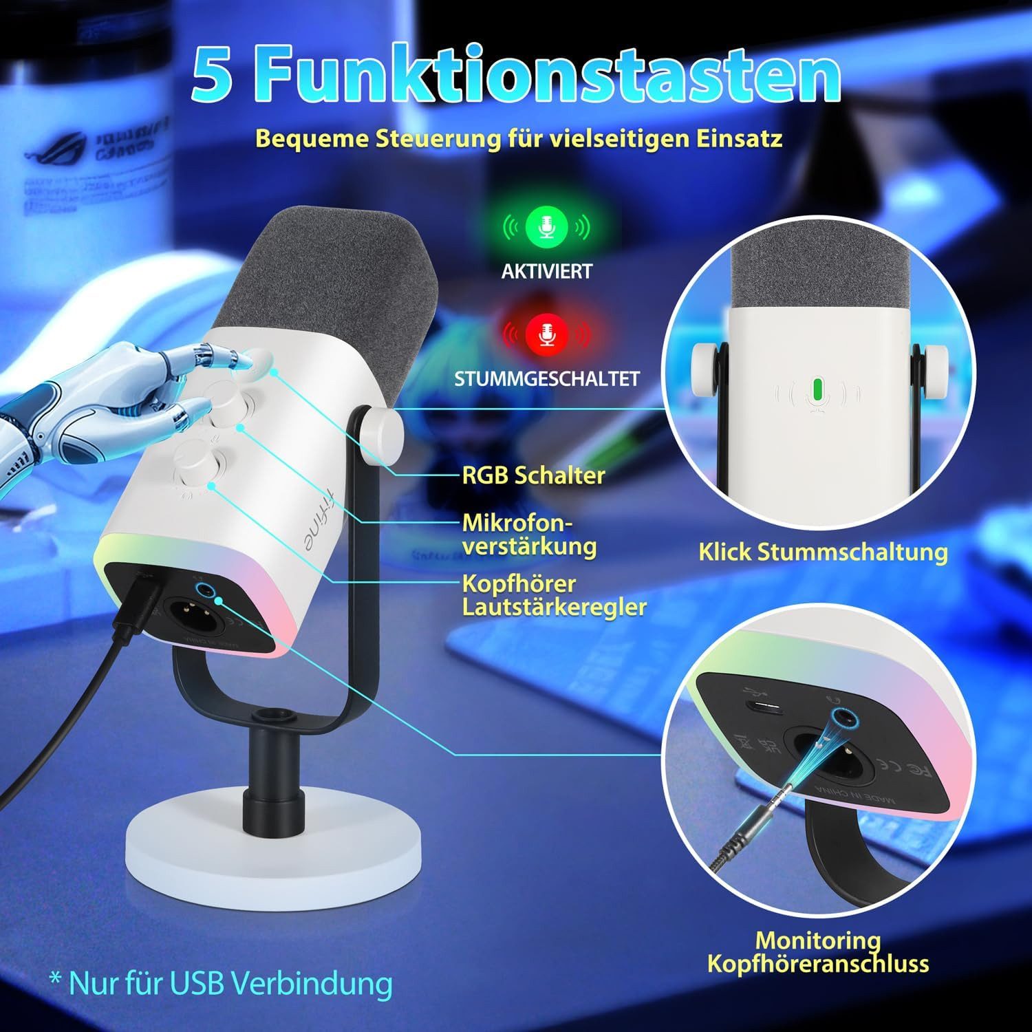 FIFINE Mikrofon XLR Mikrofon Dynamisch für Streaming Podcast Studio, USB Microphone, mit Stummschalttaste, für Gaming PC PS4/5 Mac Mixer Soundkarten