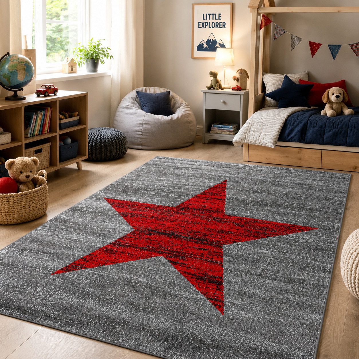Vimoda Teppich Wohnzimmer Stern Muster Rot, Rechteckig, Läufer Rot Stylish Jugendzimmer Kurzflor