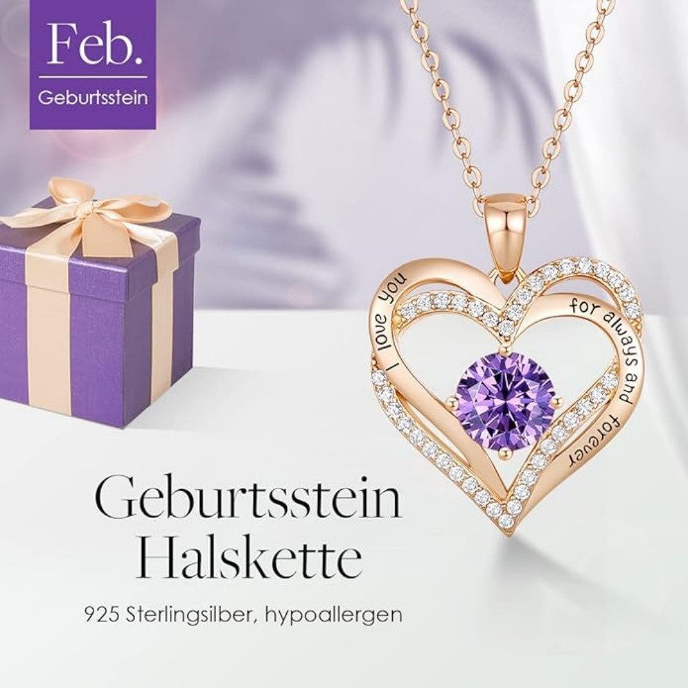 GLIESE Herzkette 925 Sterling Silber Halskette mit Rosa Gold & Zirkonia günstig online kaufen