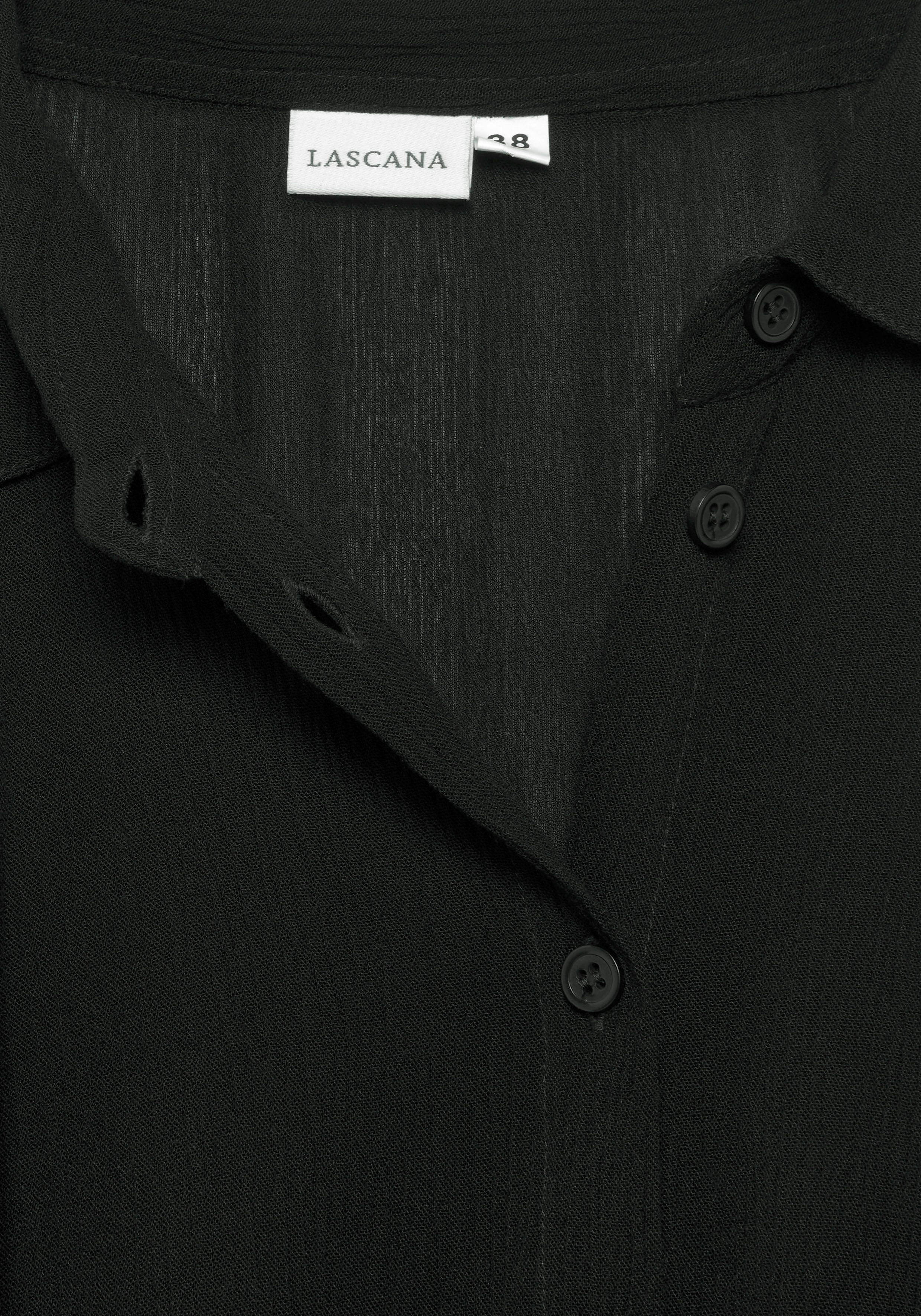 schwarz gekreppter Viskose LASCANA Hemdblusenkleid aus