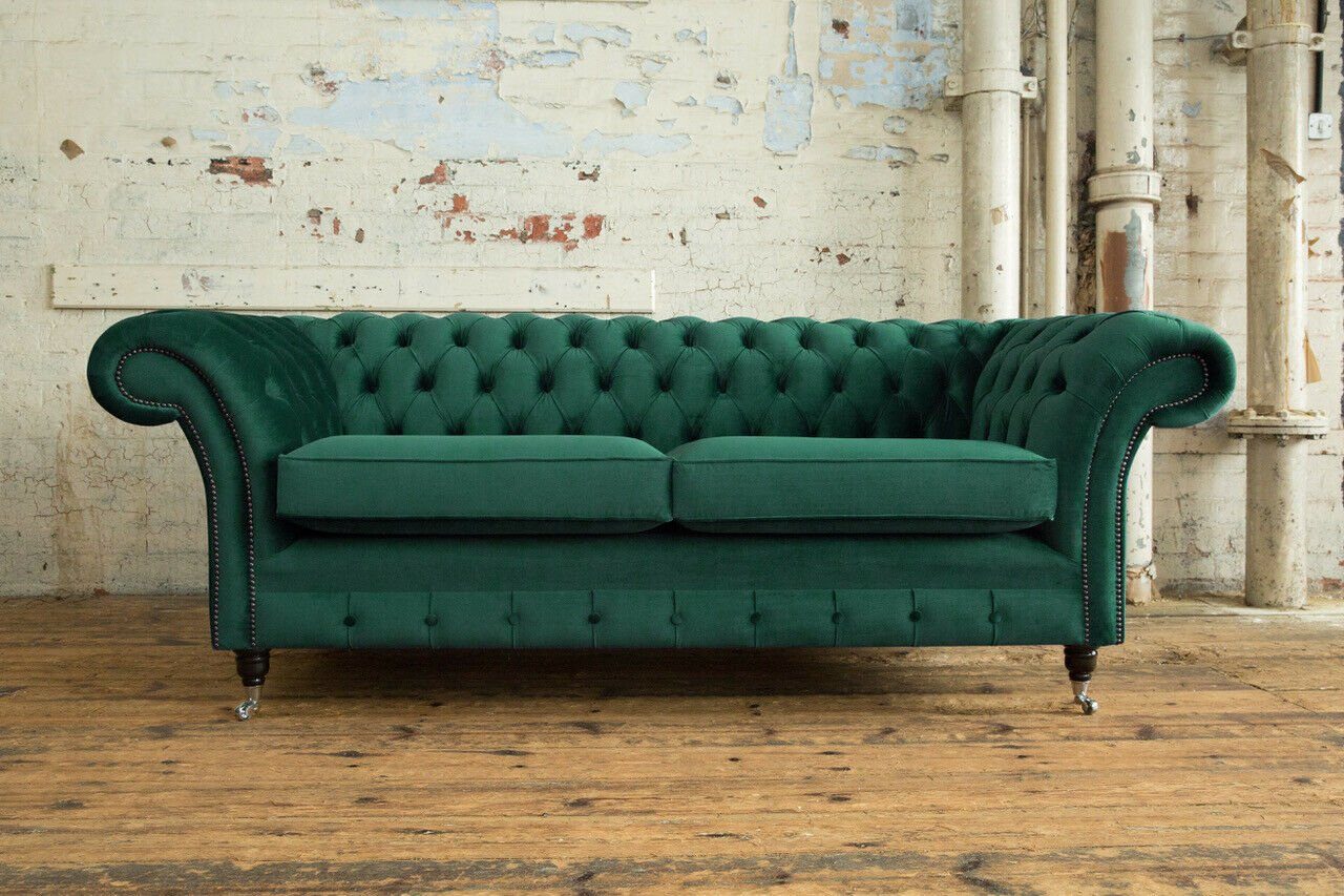 JVmoebel Chesterfield-Sofa Sofa 3 Sitzer Sitz mit design Knöpfen. Rückenlehne Textil Chesterfield Die Samt, Couch Polster