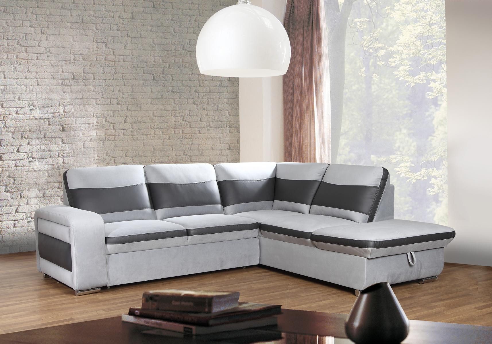 Ecksofa Luxus Ecksofa in Weiß mit Kunstleder und Edelstahlfüßen