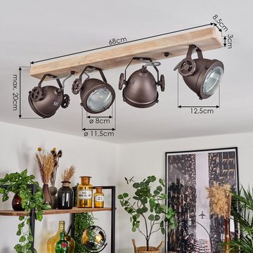 hofstein Deckenleuchte »Biati« verstellbare Deckenlampe, Metall/Holz/Glas, Dunkelbraun, ohne Leuchtmittel, 4xGU10, dreh-/schwenkbarer Spot im Industrial Design, Natur, Klar