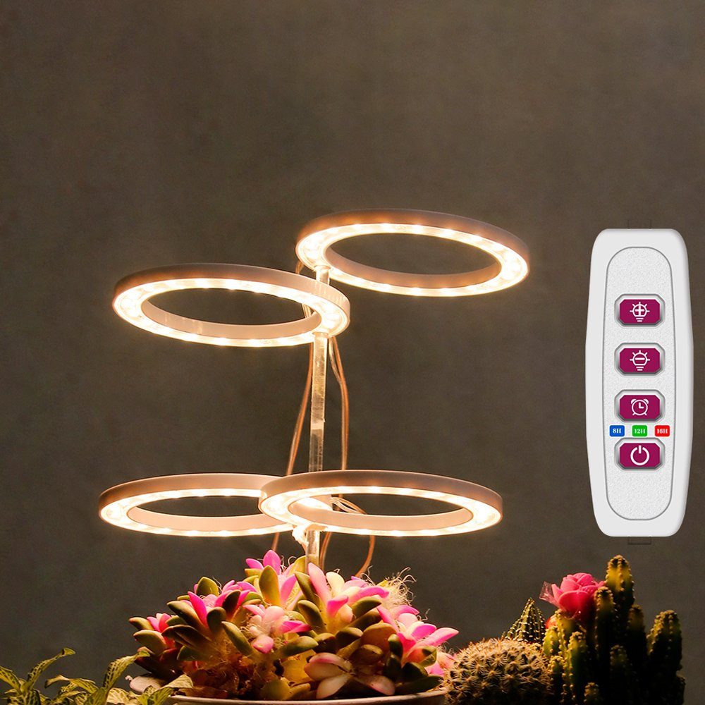 Sunicol Pflanzenlampe 1/2/3/4 Ring LED Pflanzenlicht,Vollspektrum,Timer,Dimmbar,USB, Tageslichtweiß, für Indoor-Pflanzen